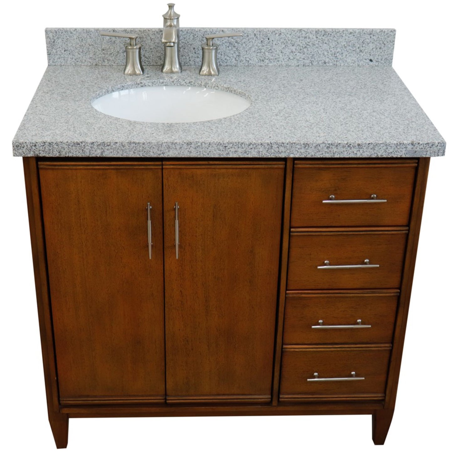 37" Single vanity in Walnut finish with Gray granite and oval sink Left door/Left sink