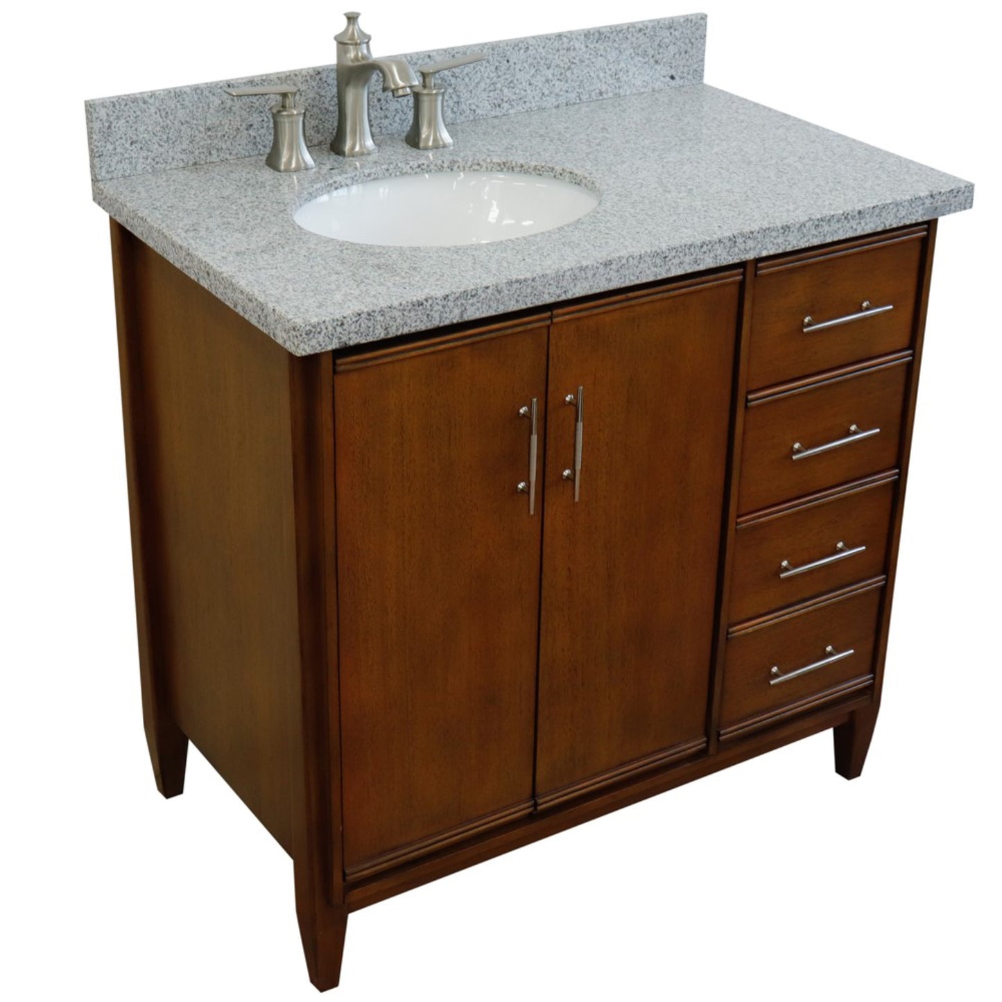 37" Single vanity in Walnut finish with Gray granite and oval sink Left door/Left sink