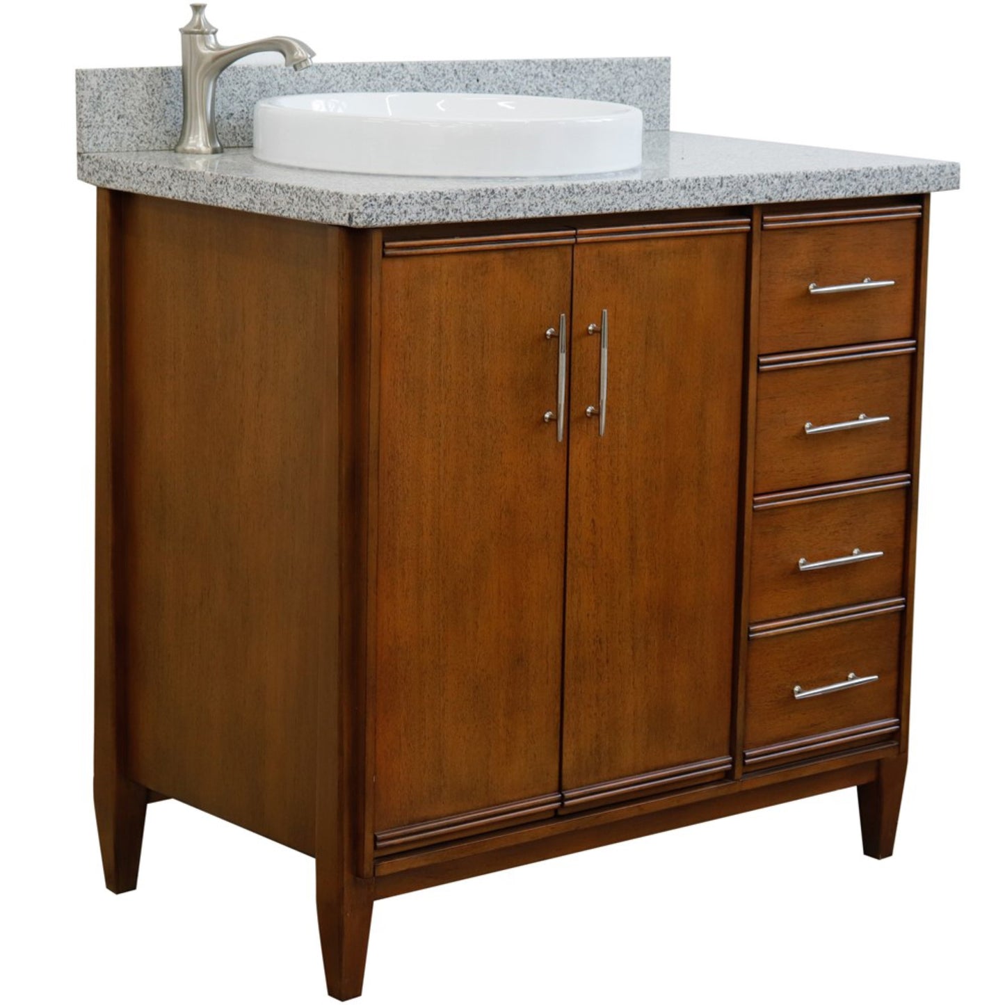 37" Single vanity in Walnut finish with Gray granite and round sink Left door/Left sink
