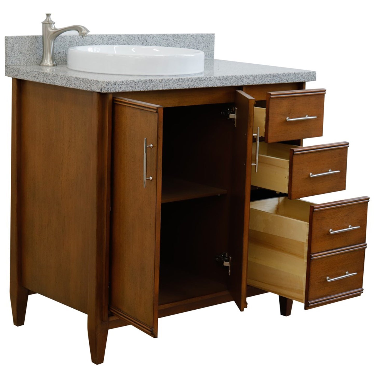 37" Single vanity in Walnut finish with Gray granite and round sink Left door/Left sink