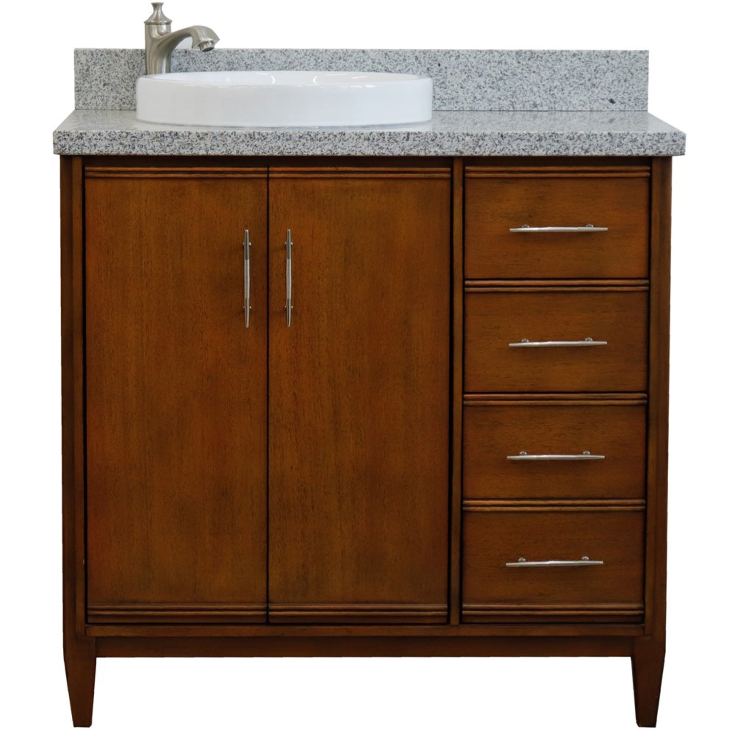 37" Single vanity in Walnut finish with Gray granite and round sink Left door/Left sink