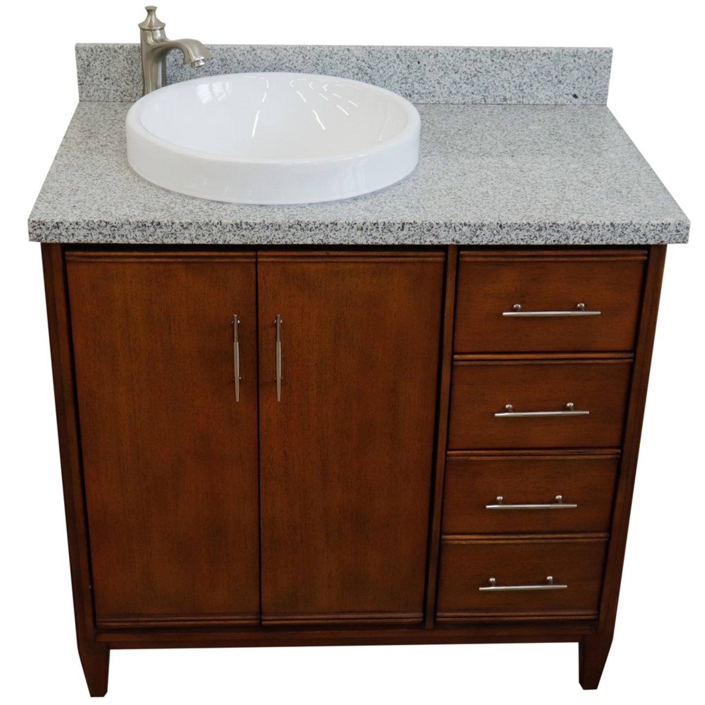 37" Single vanity in Walnut finish with Gray granite and round sink Left door/Left sink