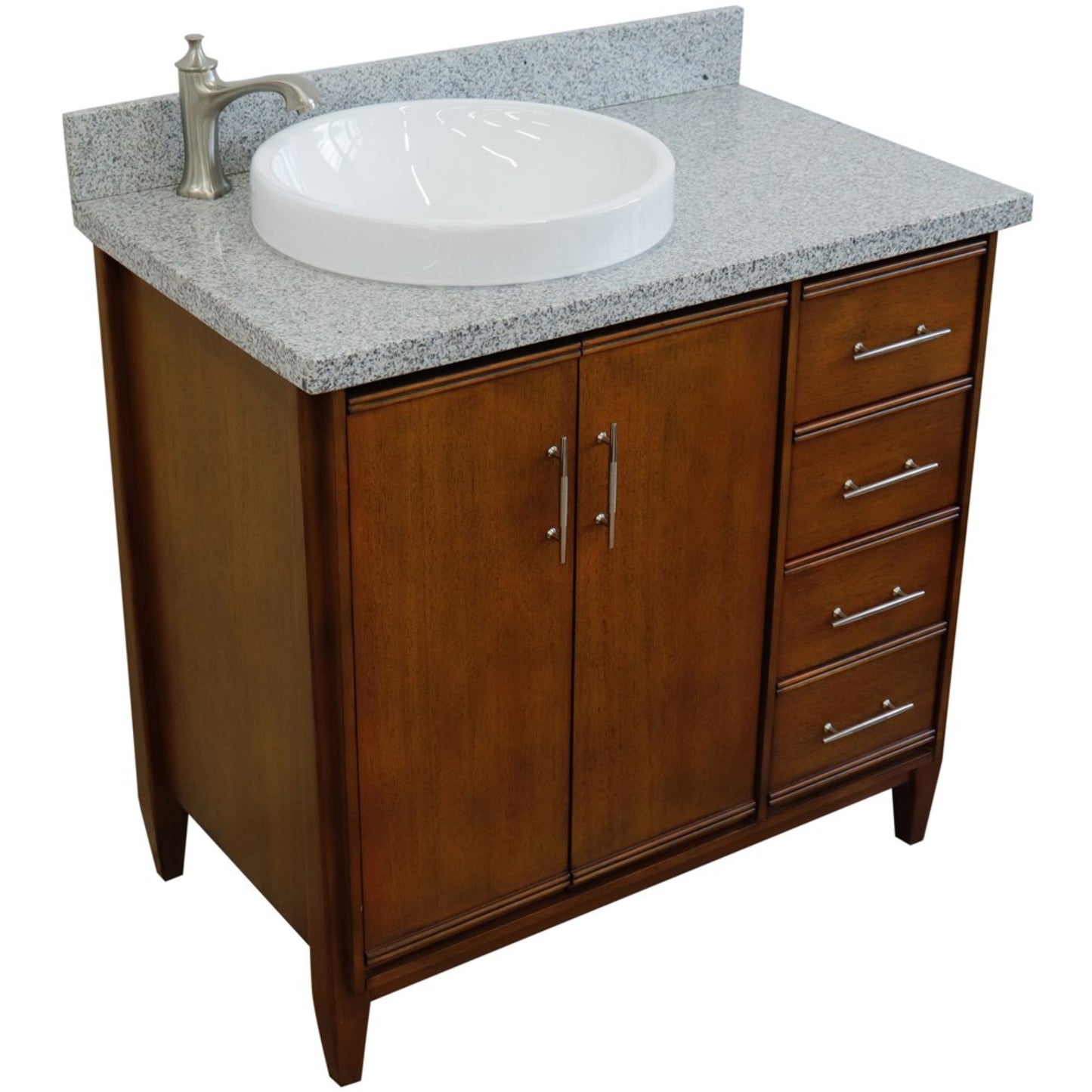 37" Single vanity in Walnut finish with Gray granite and round sink Left door/Left sink