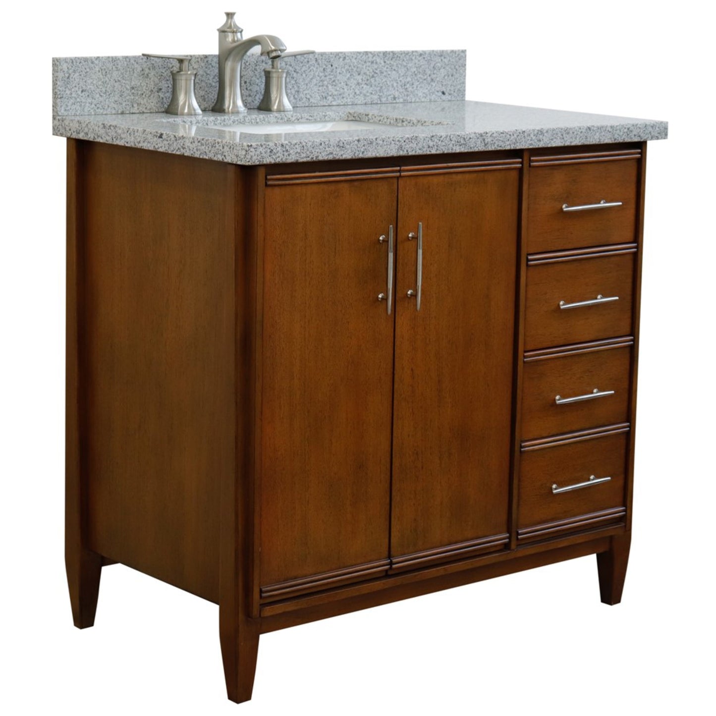37" Single vanity in Walnut finish with Gray granite and rectangle sink Left door/Left sink