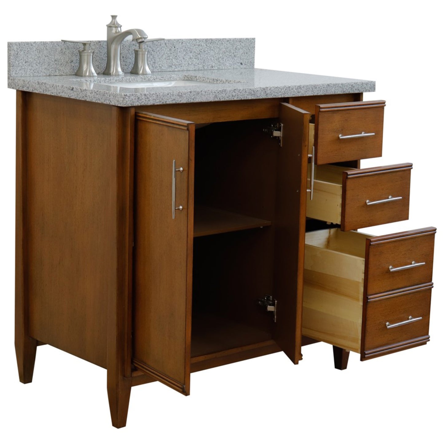 37" Single vanity in Walnut finish with Gray granite and rectangle sink Left door/Left sink