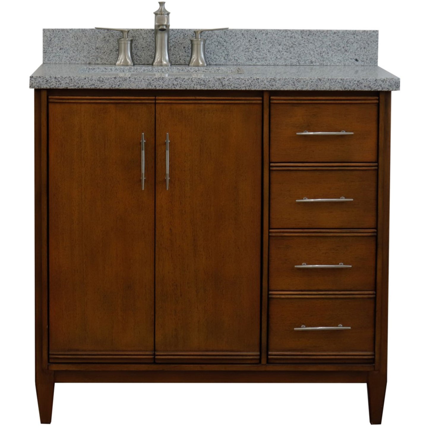 37" Single vanity in Walnut finish with Gray granite and rectangle sink Left door/Left sink