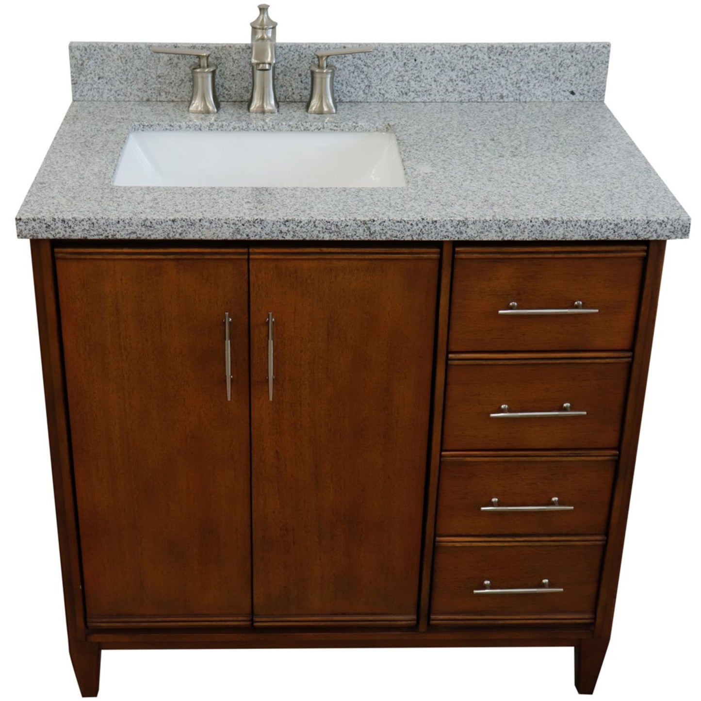 37" Single vanity in Walnut finish with Gray granite and rectangle sink Left door/Left sink