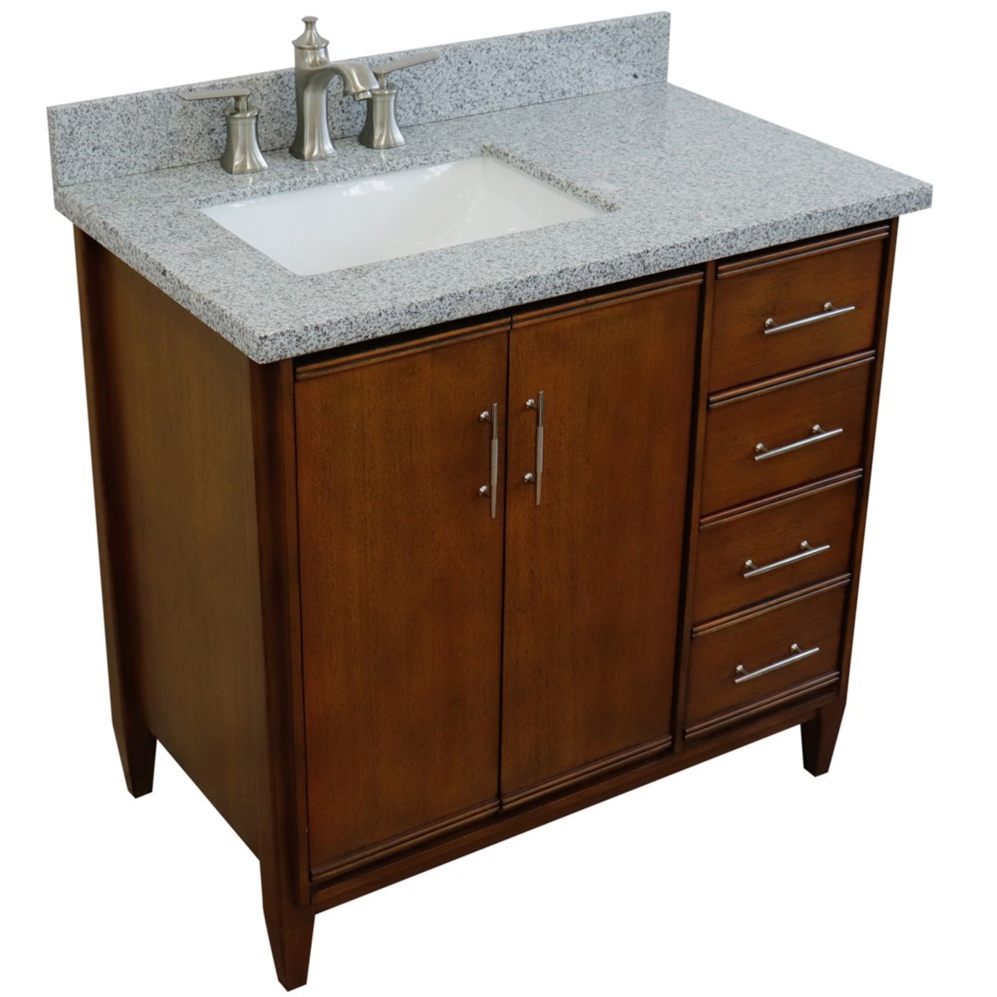 37" Single vanity in Walnut finish with Gray granite and rectangle sink Left door/Left sink