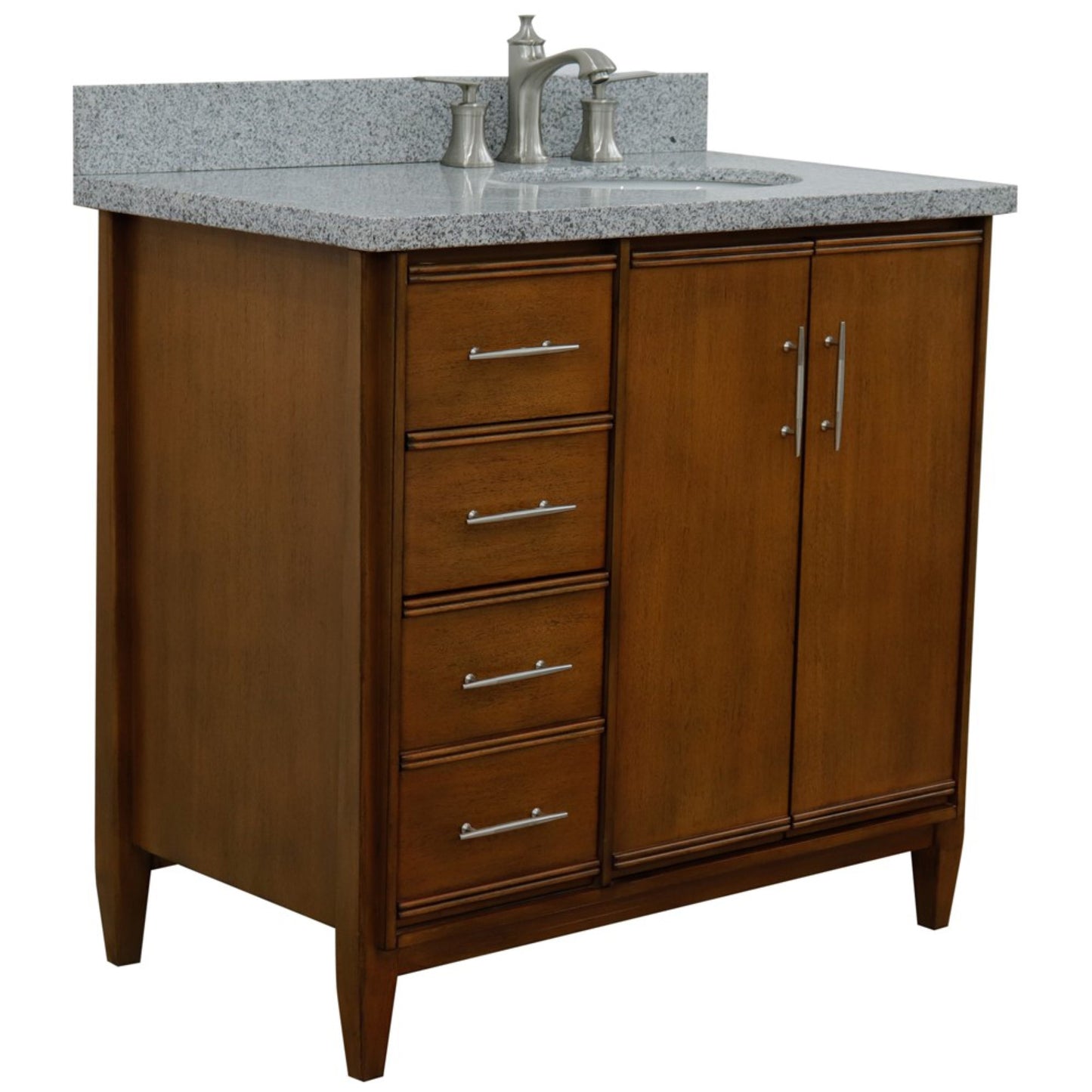 37" Single vanity in Walnut finish with Gray granite and oval sink Right door/Right sink