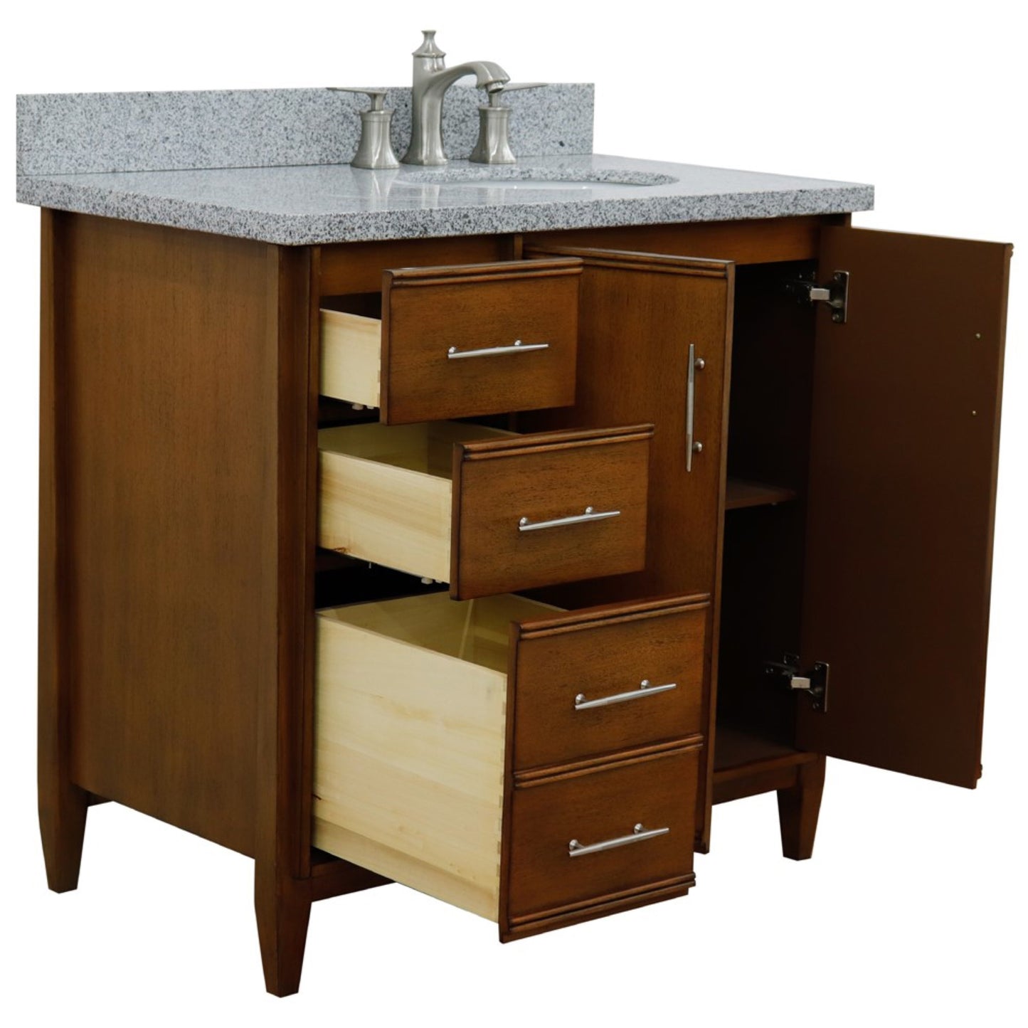 37" Single vanity in Walnut finish with Gray granite and oval sink Right door/Right sink