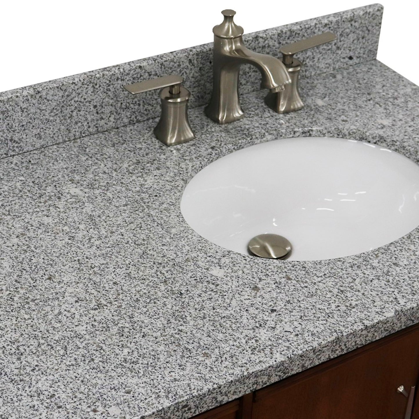 37" Single vanity in Walnut finish with Gray granite and oval sink Right door/Right sink