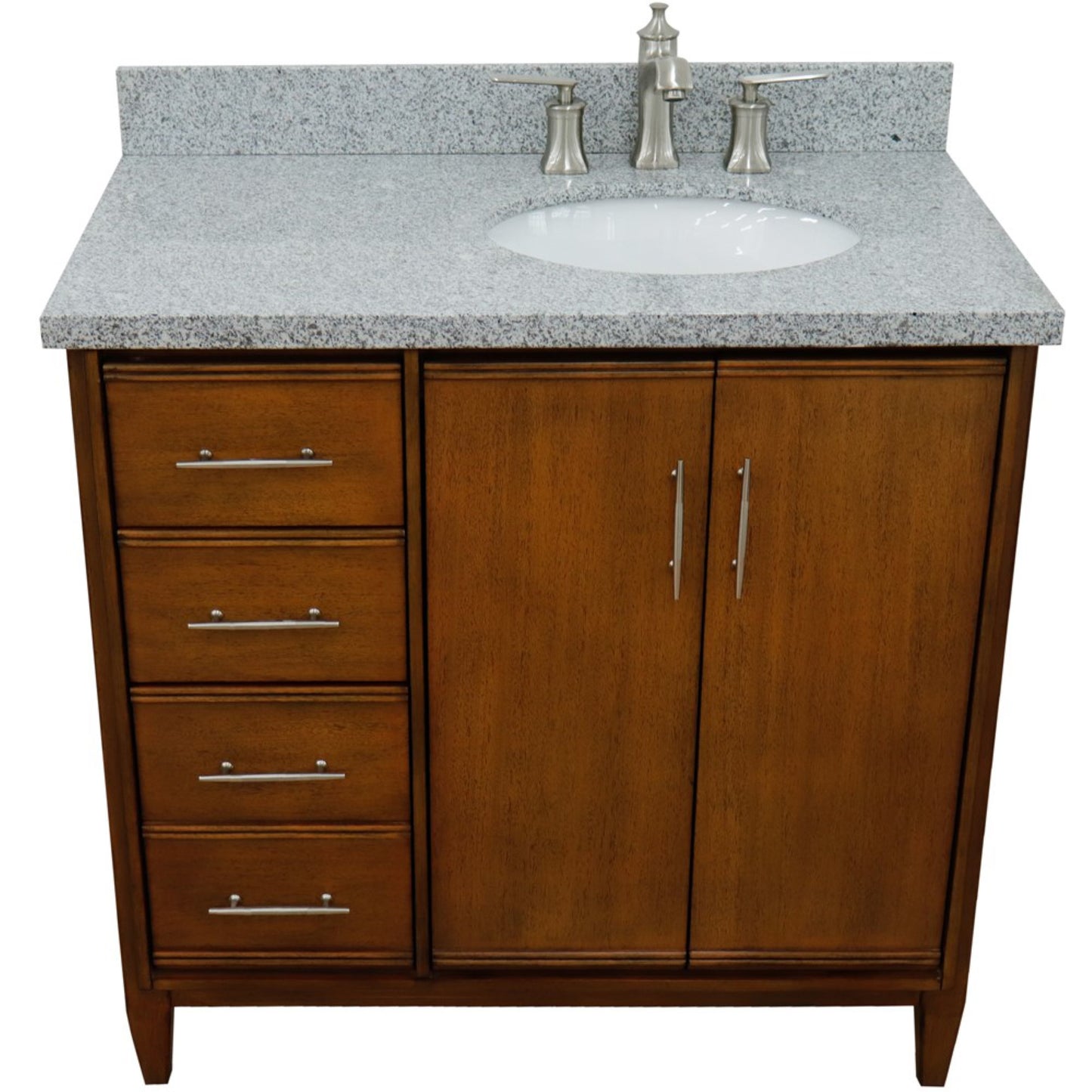 37" Single vanity in Walnut finish with Gray granite and oval sink Right door/Right sink