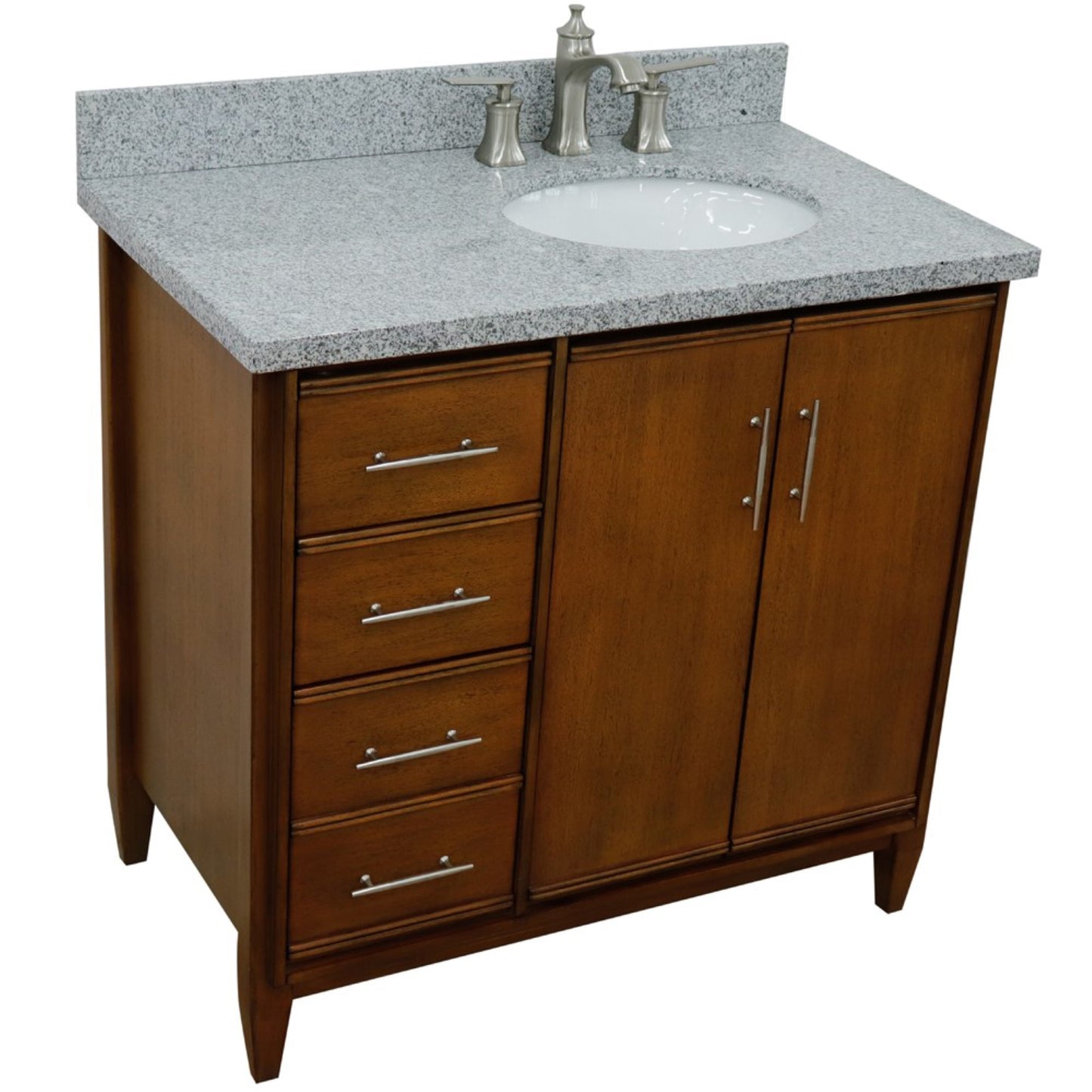 37" Single vanity in Walnut finish with Gray granite and oval sink Right door/Right sink