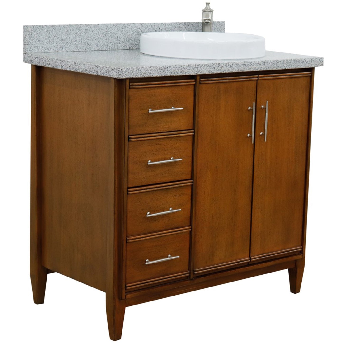 37" Single vanity in Walnut finish with Gray granite and round sink Right door/Right sink