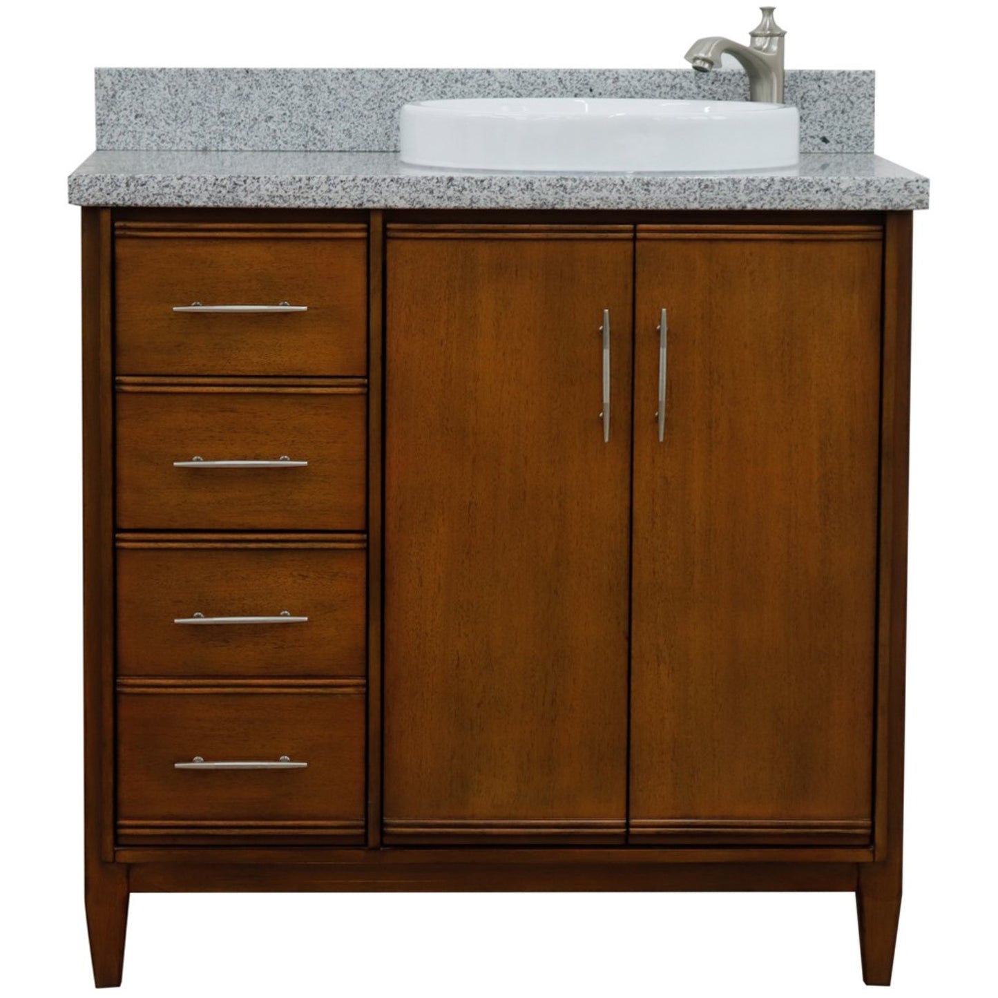 37" Single vanity in Walnut finish with Gray granite and round sink Right door/Right sink