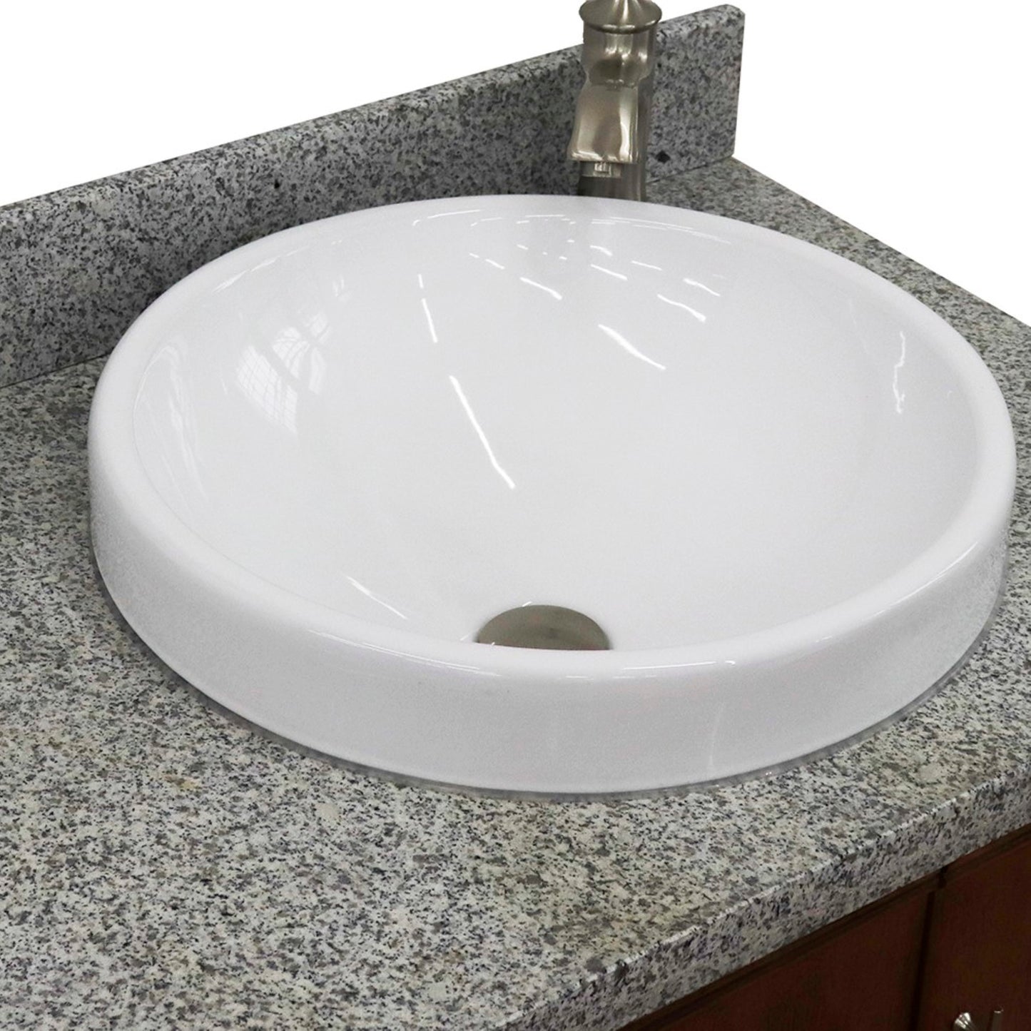 37" Single vanity in Walnut finish with Gray granite and round sink Right door/Right sink