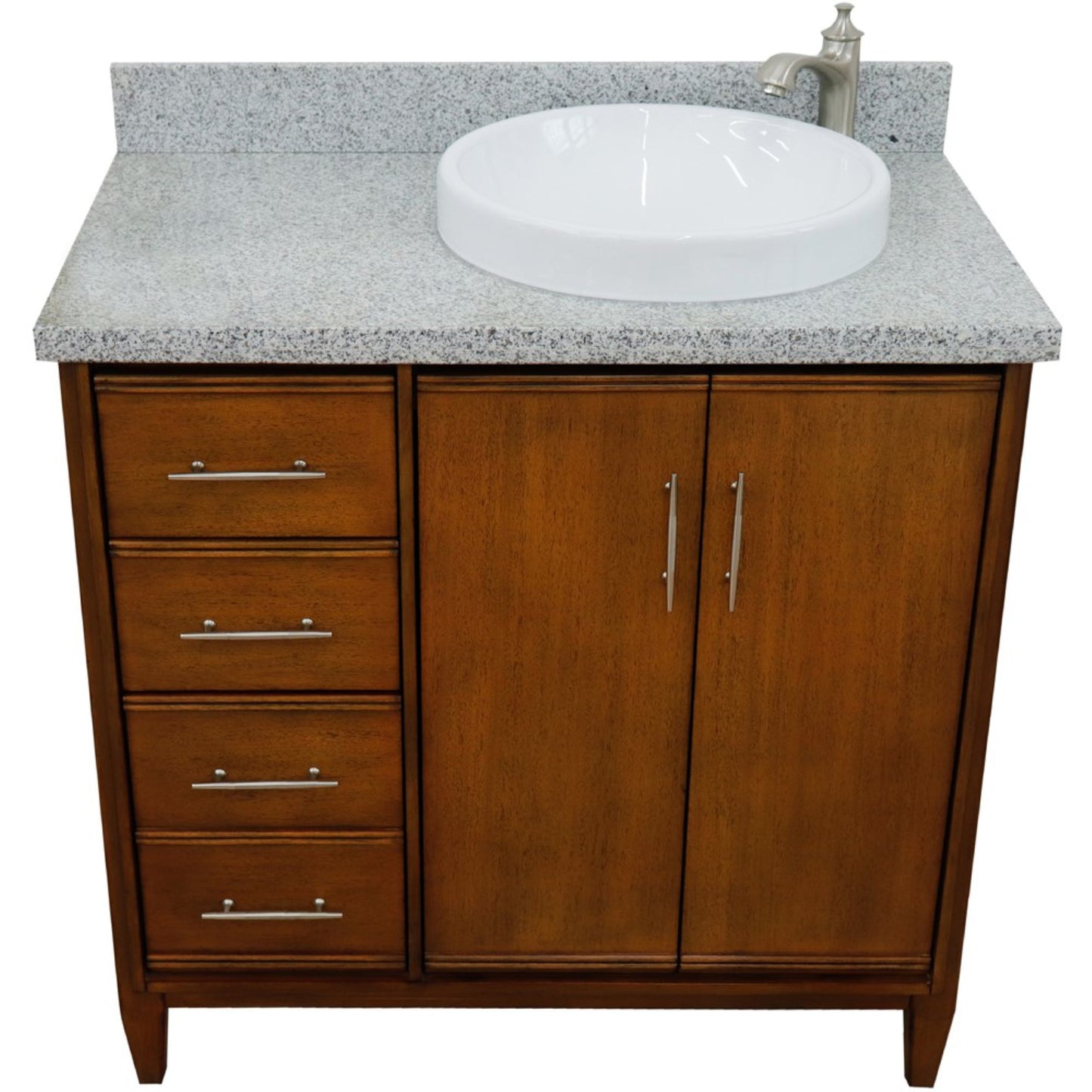 37" Single vanity in Walnut finish with Gray granite and round sink Right door/Right sink