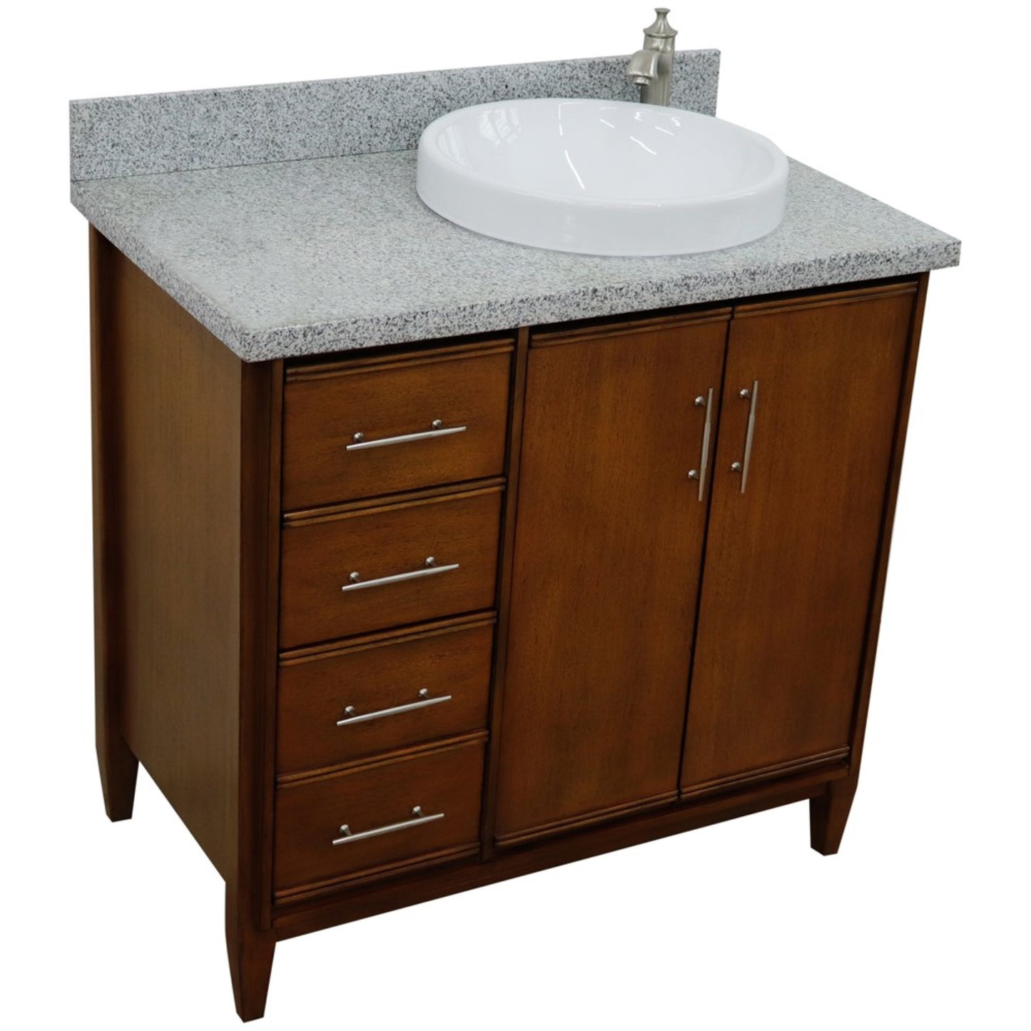 37" Single vanity in Walnut finish with Gray granite and round sink Right door/Right sink