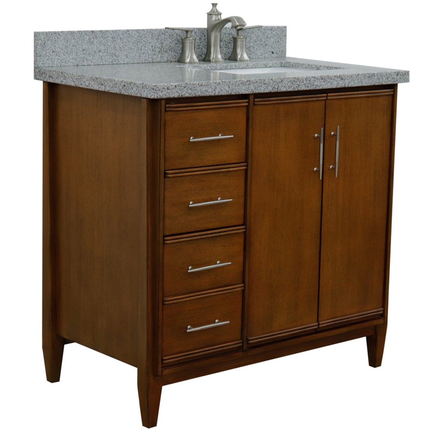37" Single vanity in Walnut finish with Gray granite and rectangle sink Right door/Right sink