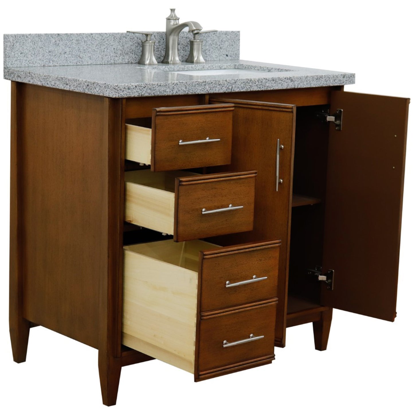37" Single vanity in Walnut finish with Gray granite and rectangle sink Right door/Right sink