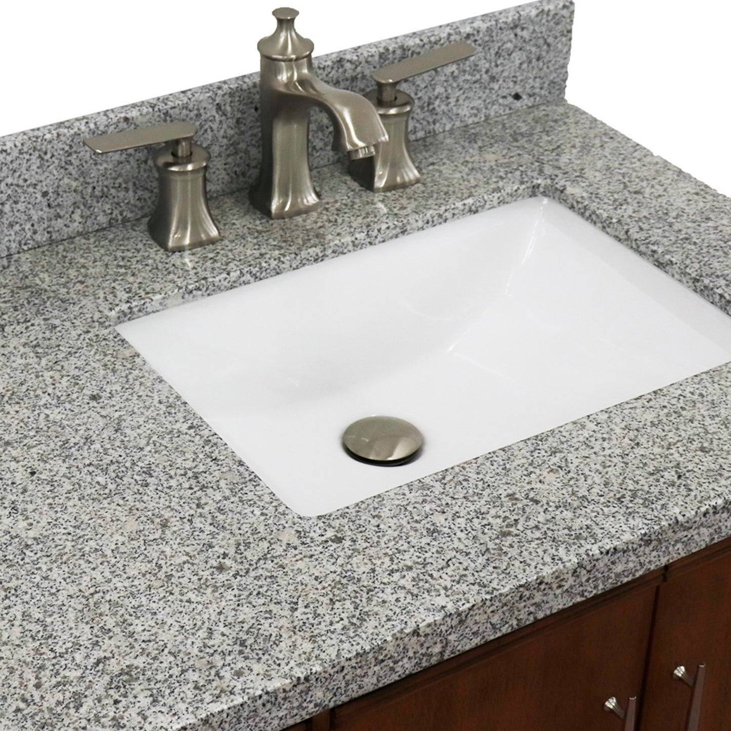 37" Single vanity in Walnut finish with Gray granite and rectangle sink Right door/Right sink