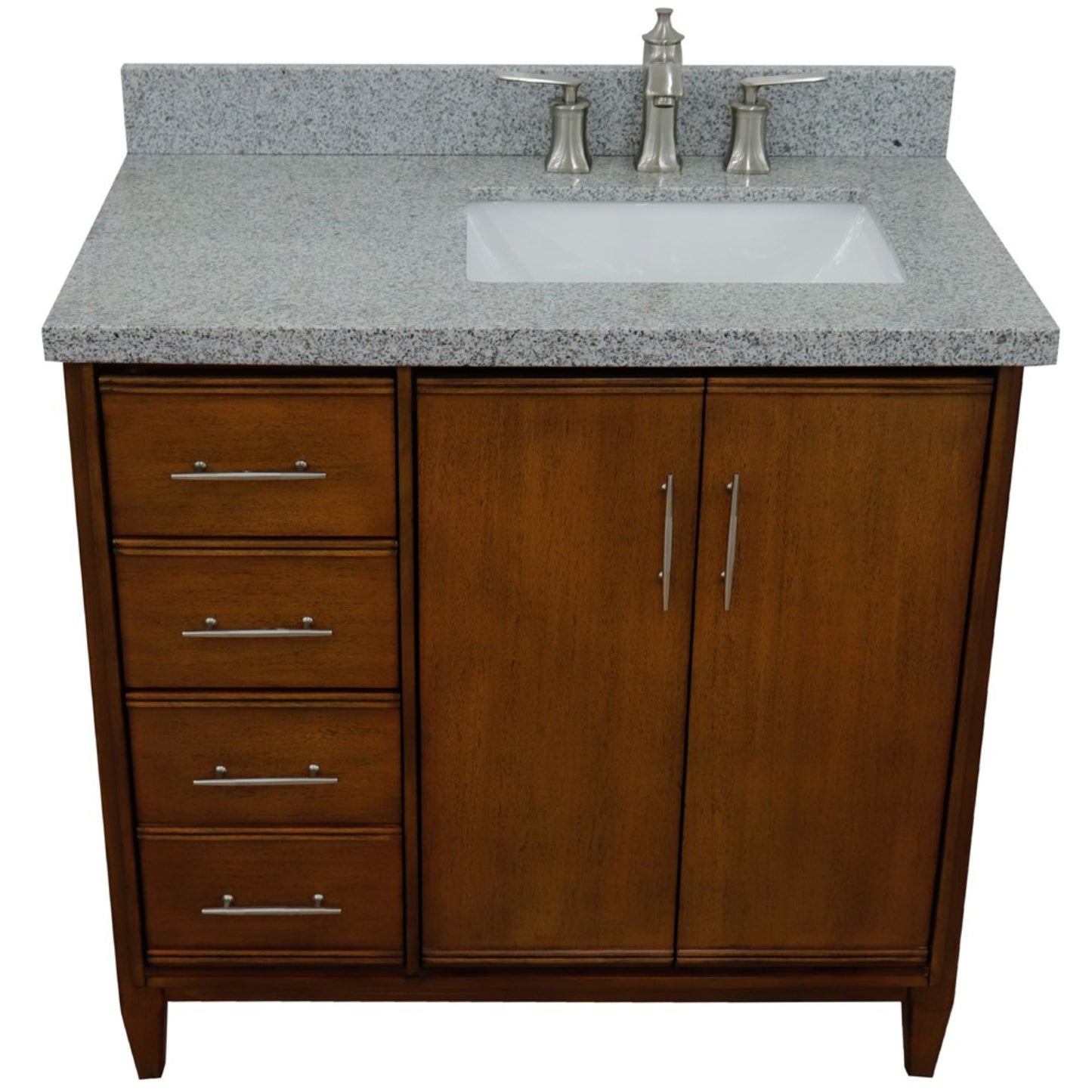 37" Single vanity in Walnut finish with Gray granite and rectangle sink Right door/Right sink