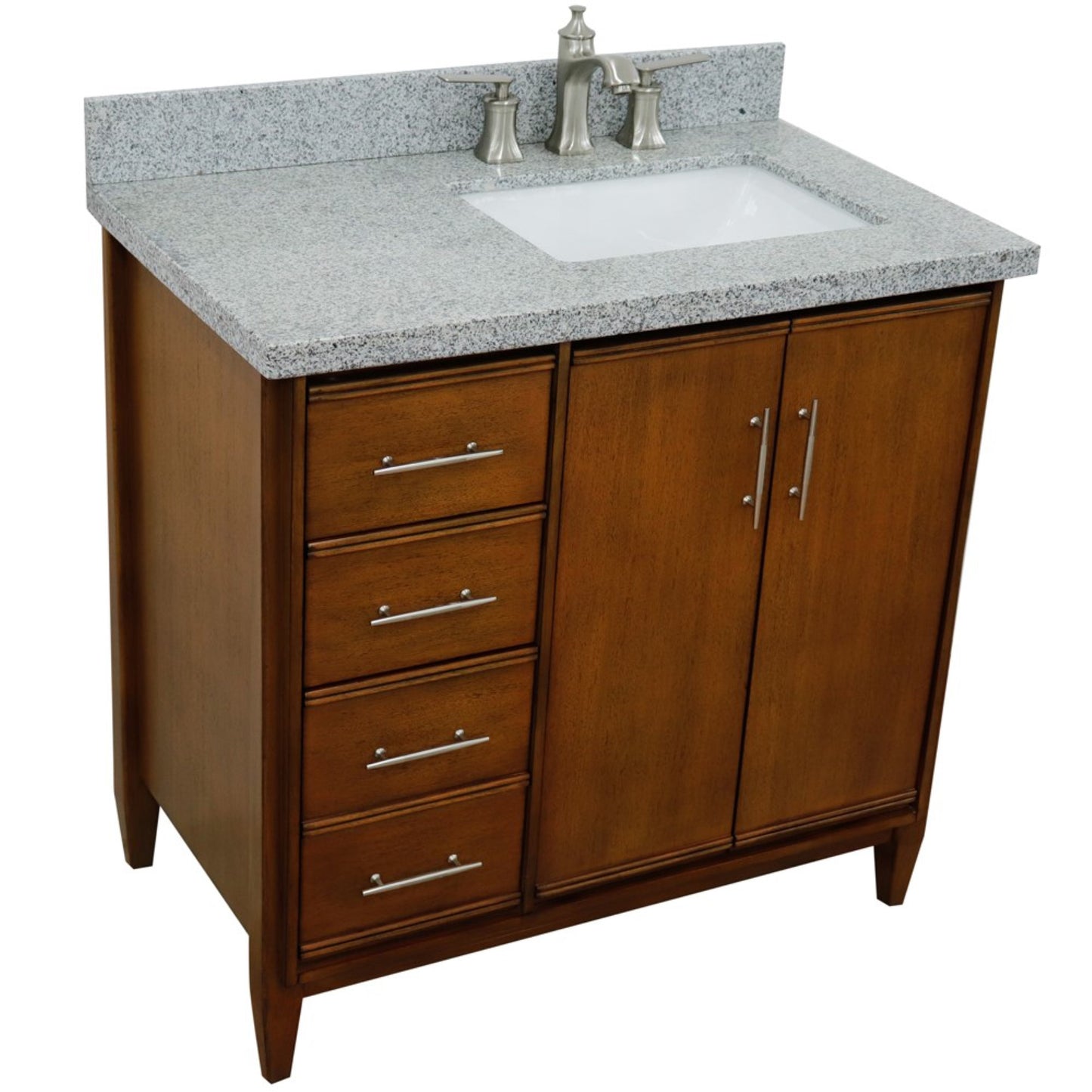 37" Single vanity in Walnut finish with Gray granite and rectangle sink Right door/Right sink