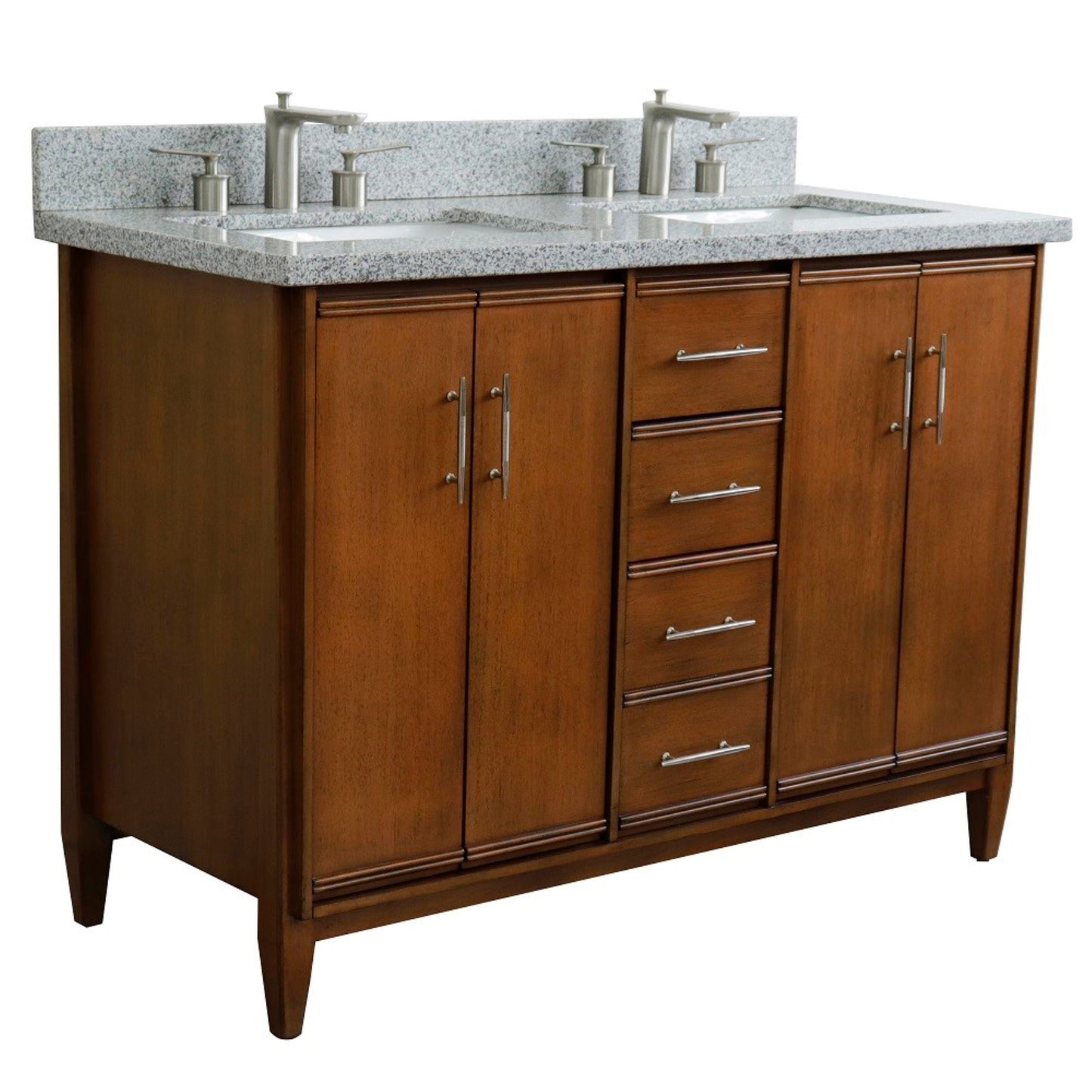 49" Double sink vanity in Walnut finish with Gray granite and rectangle sink