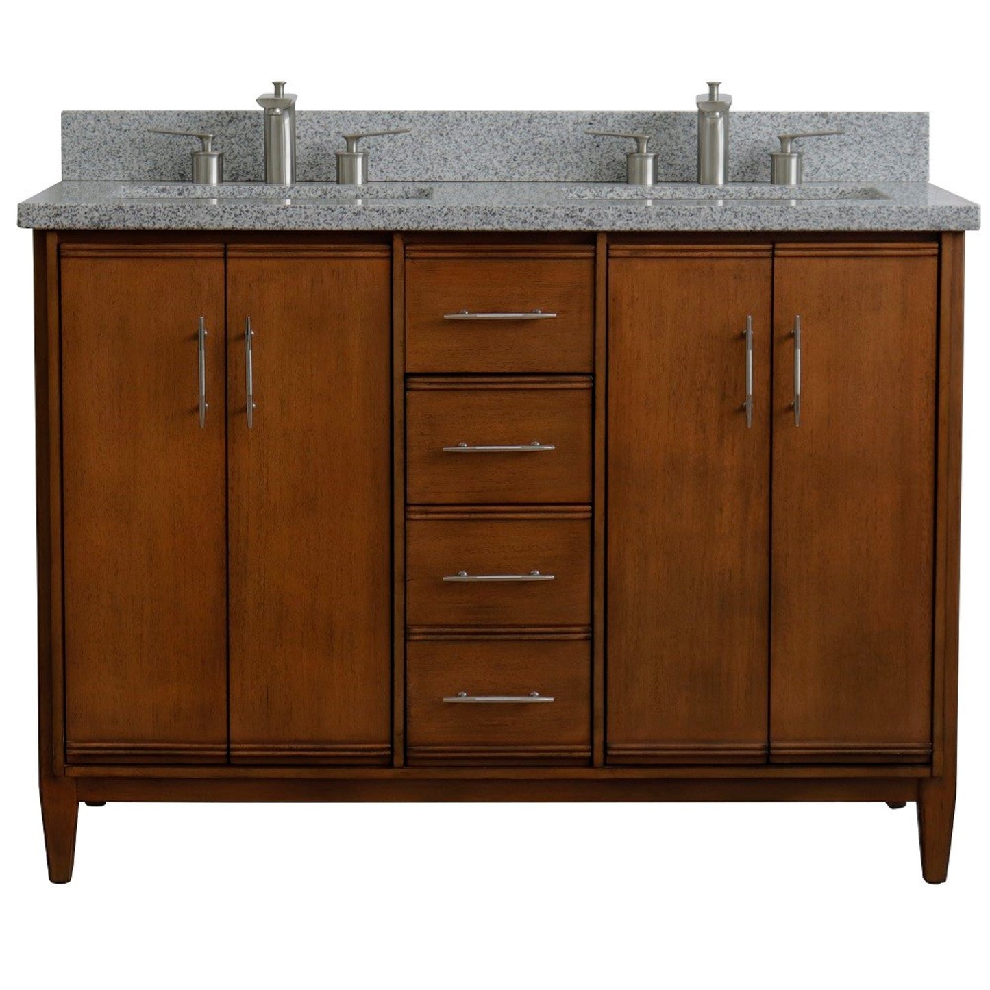49" Double sink vanity in Walnut finish with Gray granite and rectangle sink