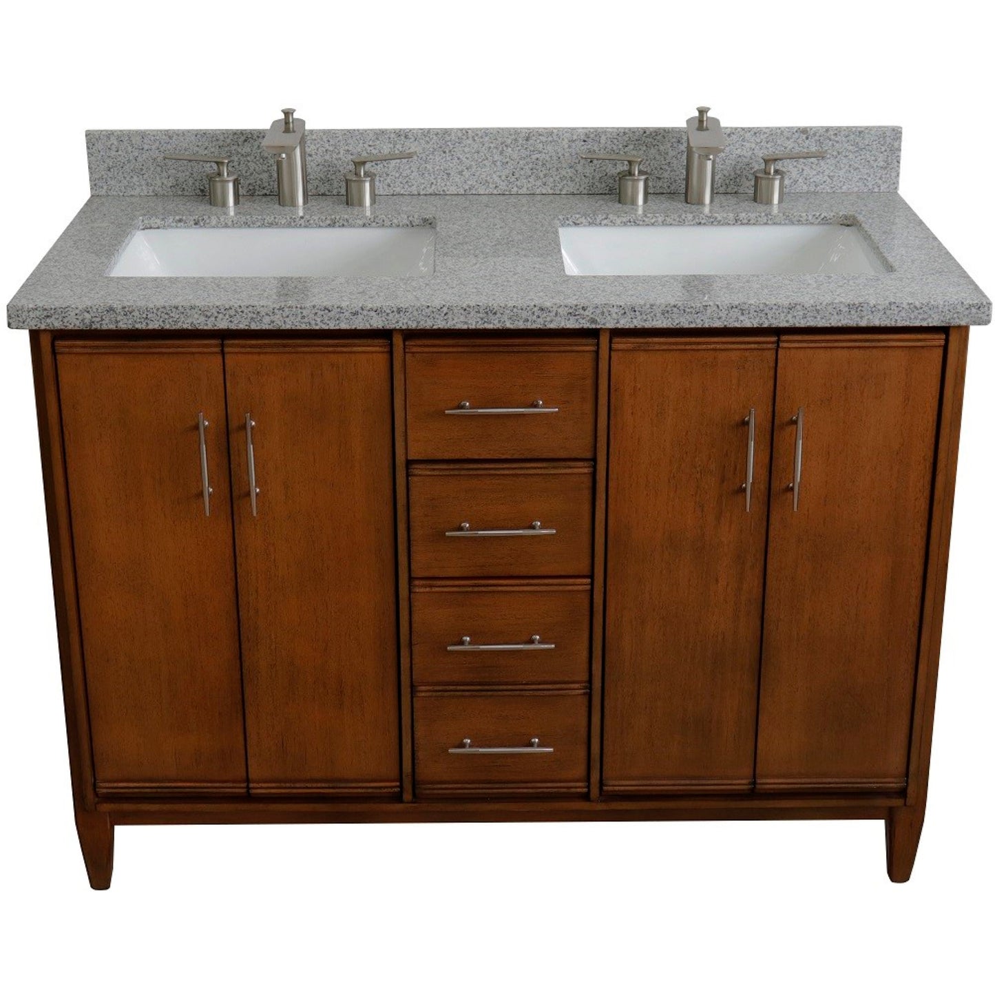 49" Double sink vanity in Walnut finish with Gray granite and rectangle sink