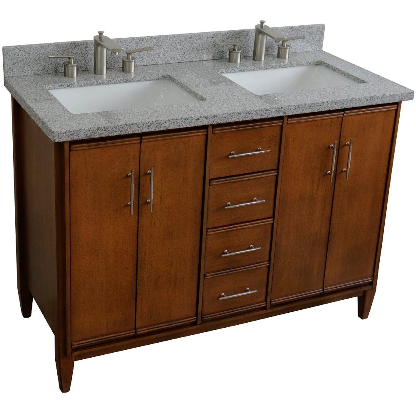 49" Double sink vanity in Walnut finish with Gray granite and rectangle sink