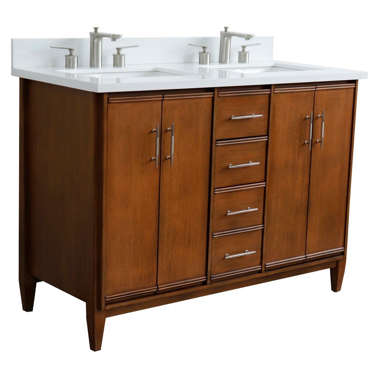 49" Double sink vanity in Walnut finish with White engineered stone and rectangle sink