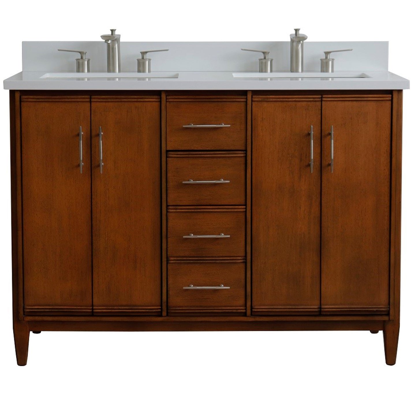 49" Double sink vanity in Walnut finish with White engineered stone and rectangle sink