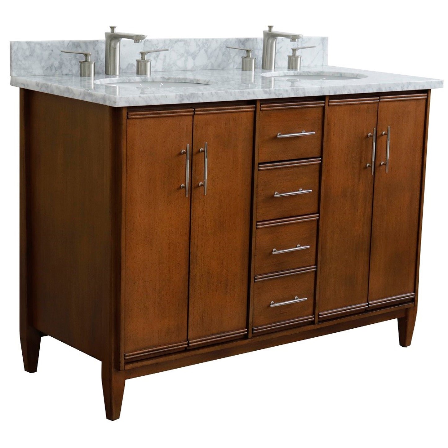 49" Double sink vanity in Walnut finish with White Carrara marble and oval sink