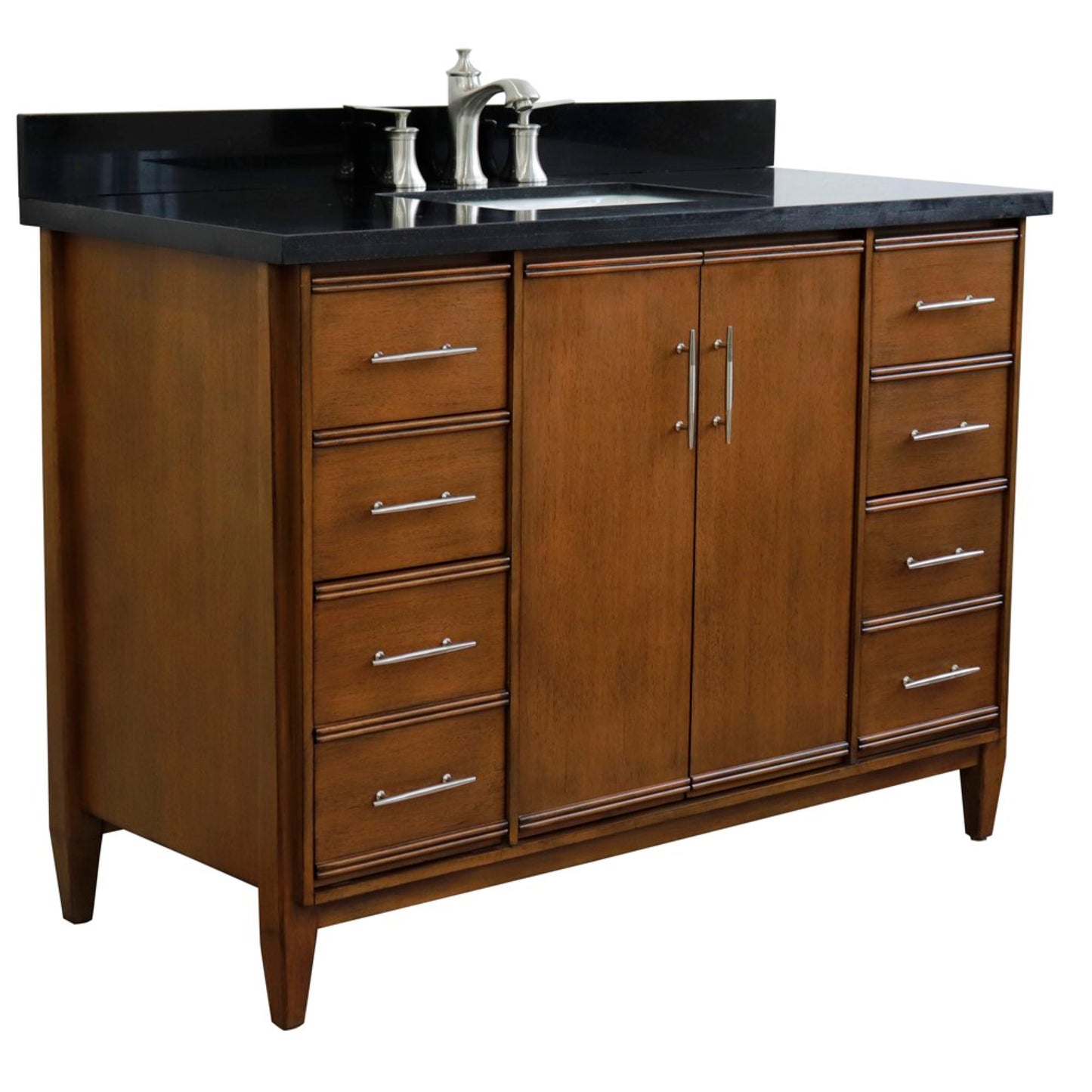 49" Single sink vanity in Walnut finish with Black galaxy granite and rectangle sink