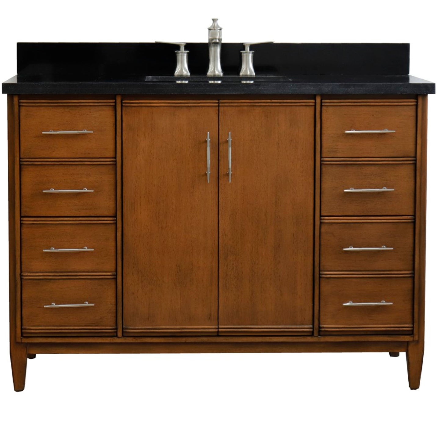 49" Single sink vanity in Walnut finish with Black galaxy granite and rectangle sink