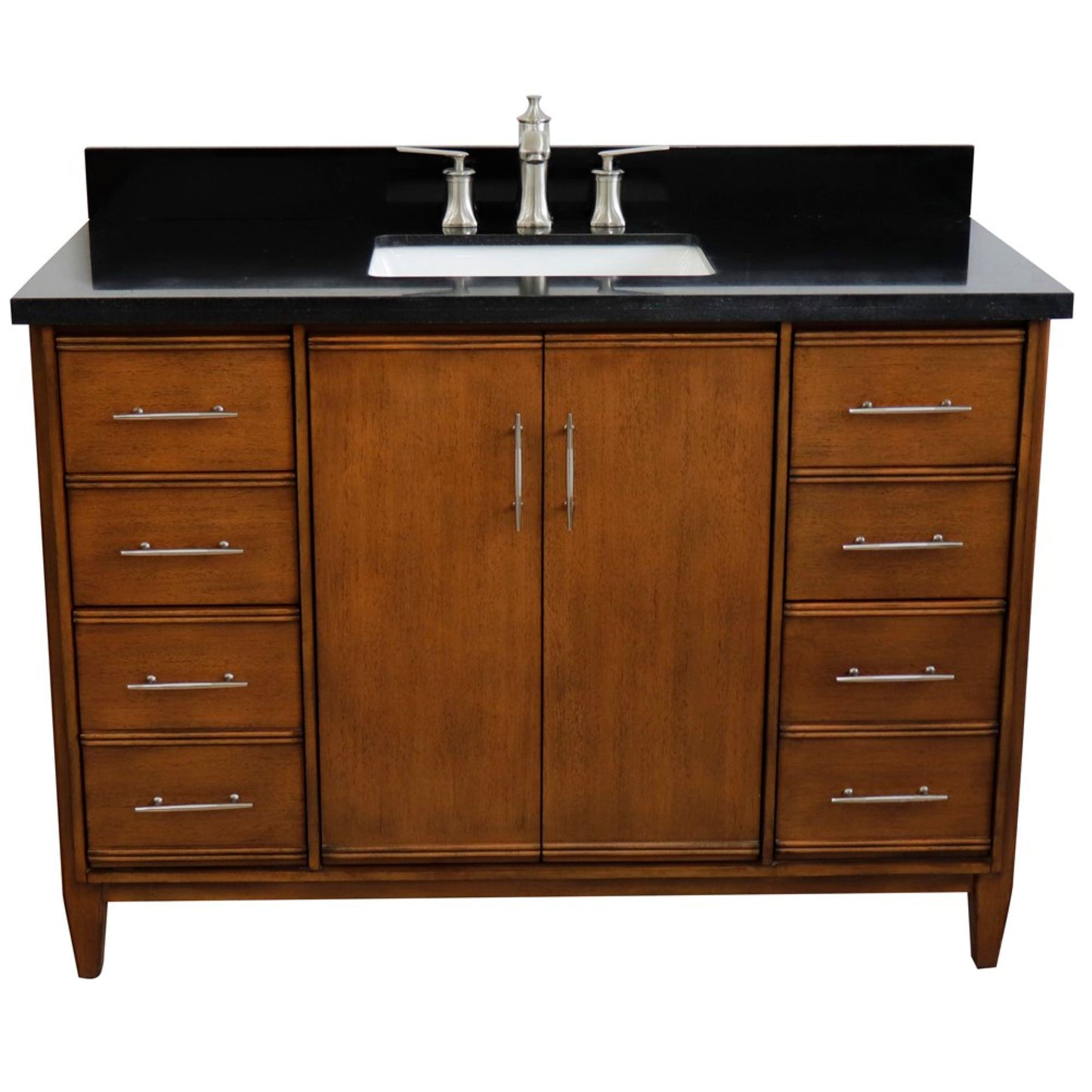 49" Single sink vanity in Walnut finish with Black galaxy granite and rectangle sink