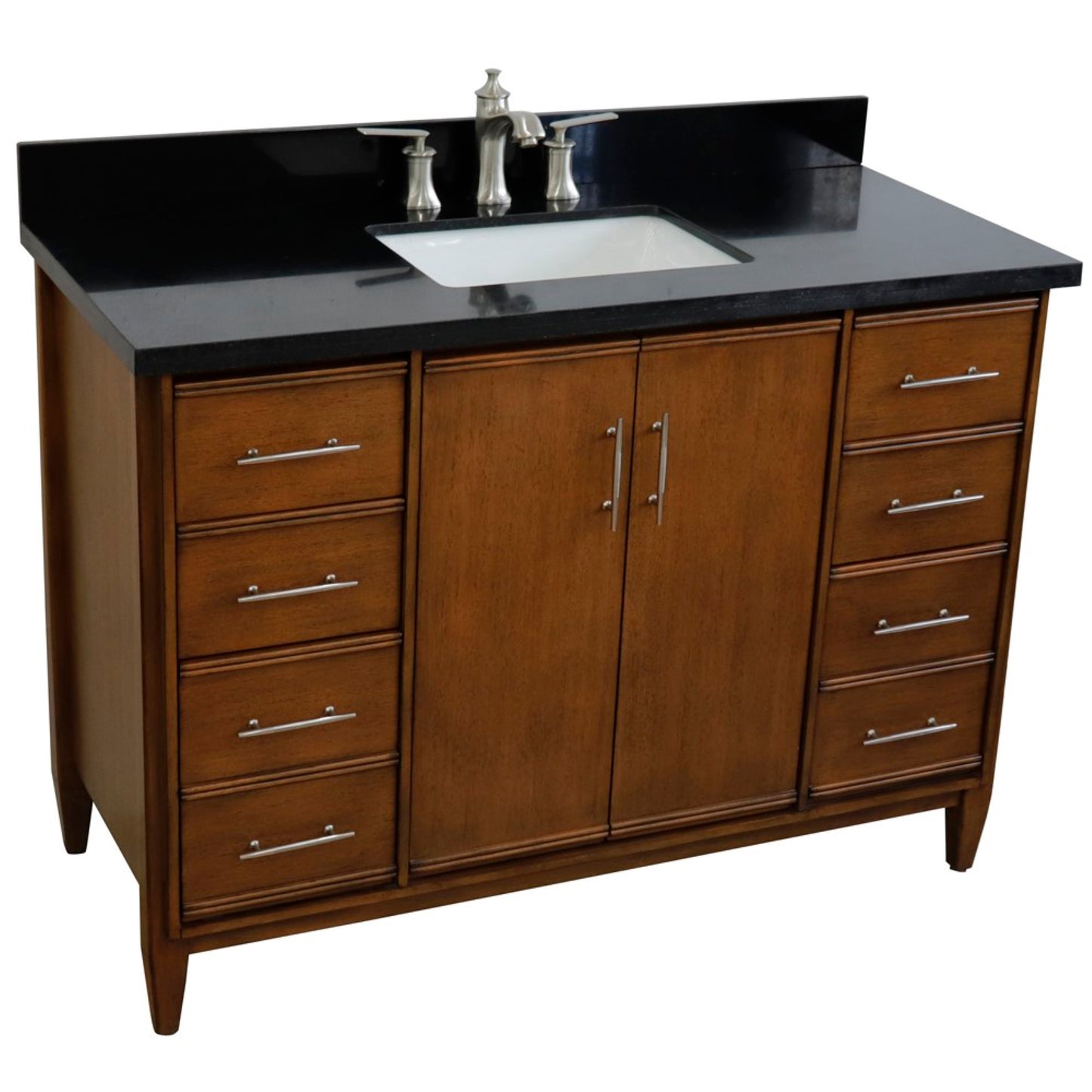 49" Single sink vanity in Walnut finish with Black galaxy granite and rectangle sink