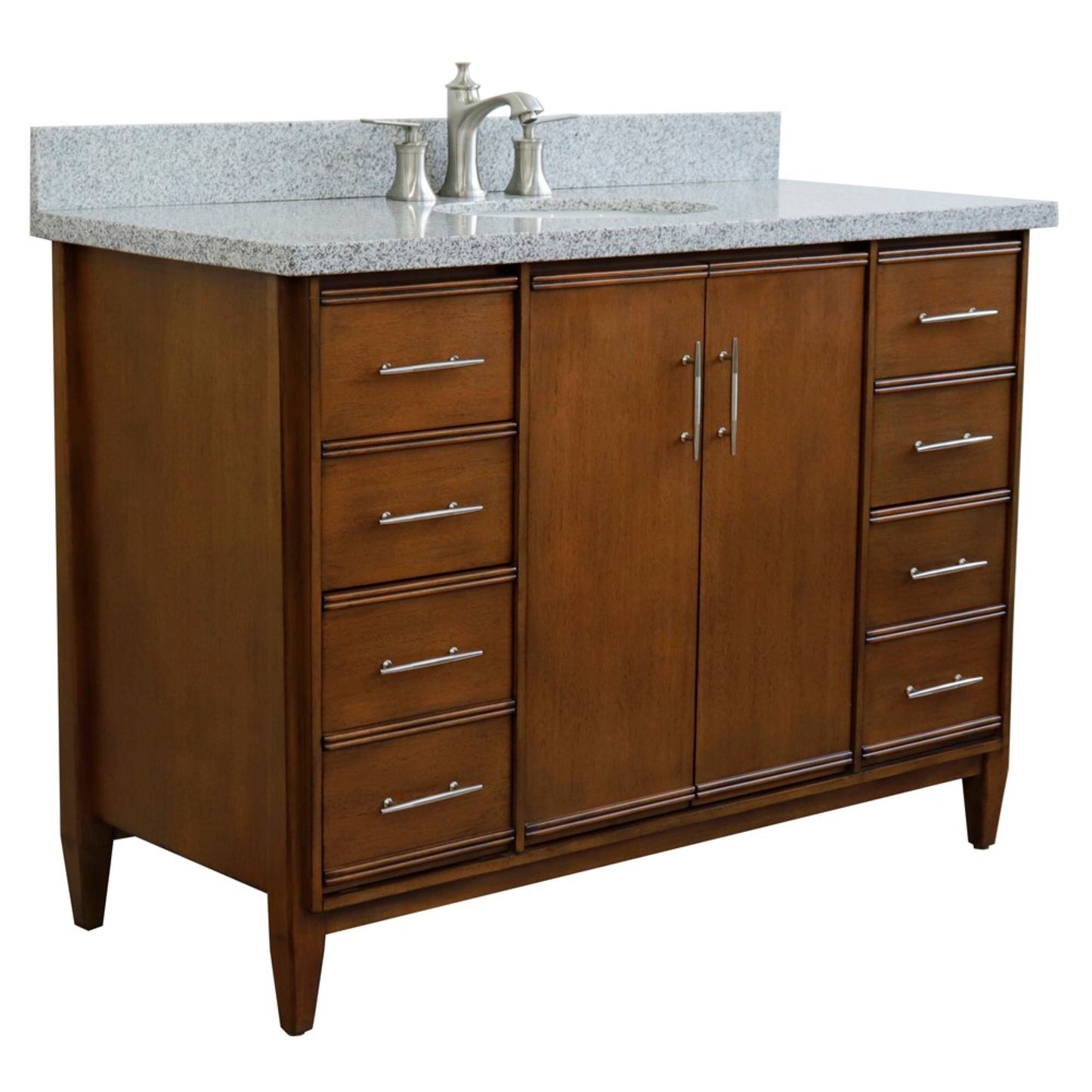 49" Single sink vanity in Walnut finish with Gray granite and oval sink