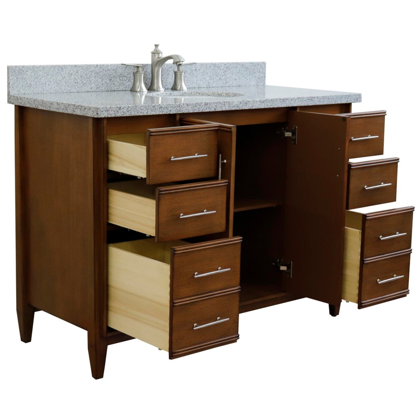 49" Single sink vanity in Walnut finish with Gray granite and oval sink