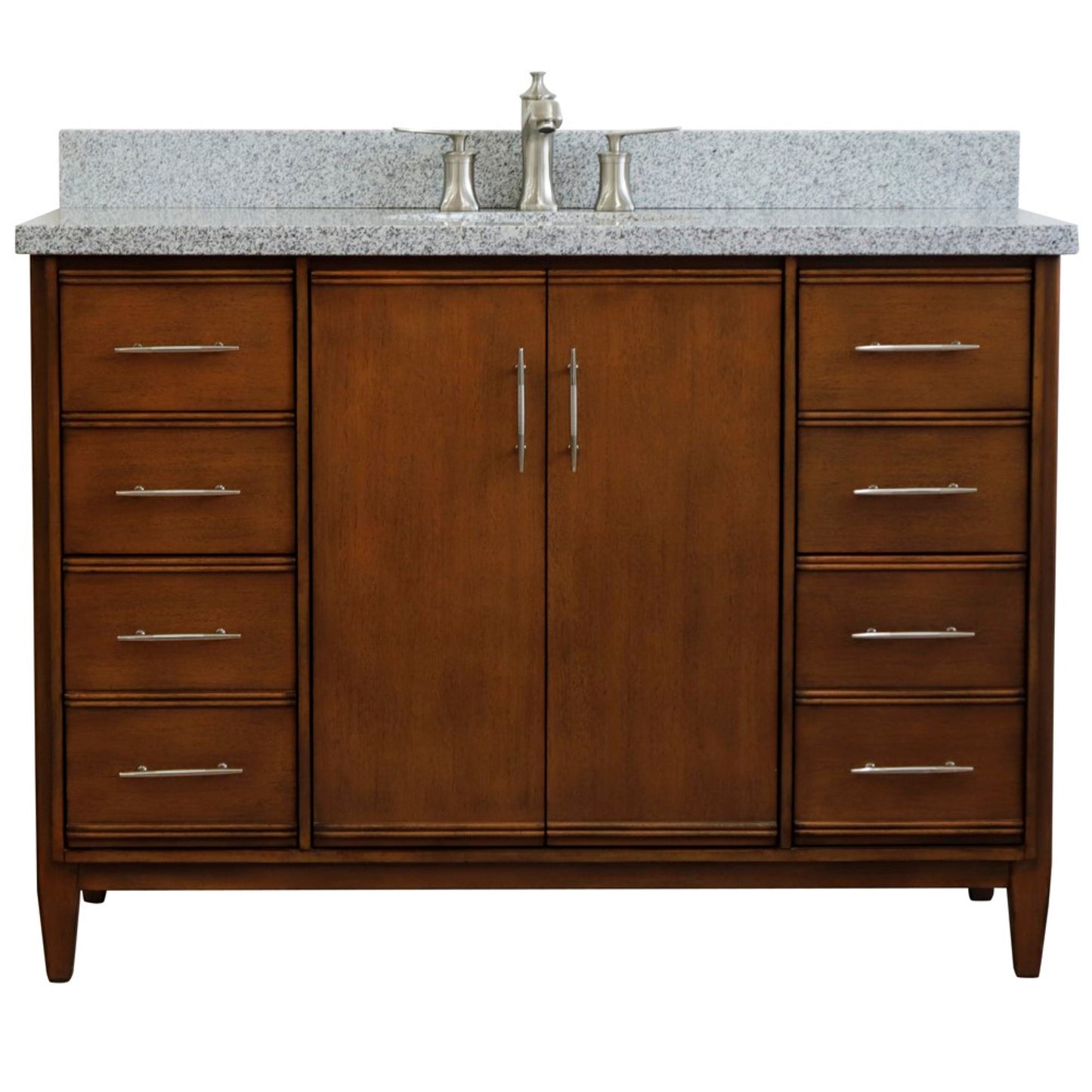 49" Single sink vanity in Walnut finish with Gray granite and oval sink
