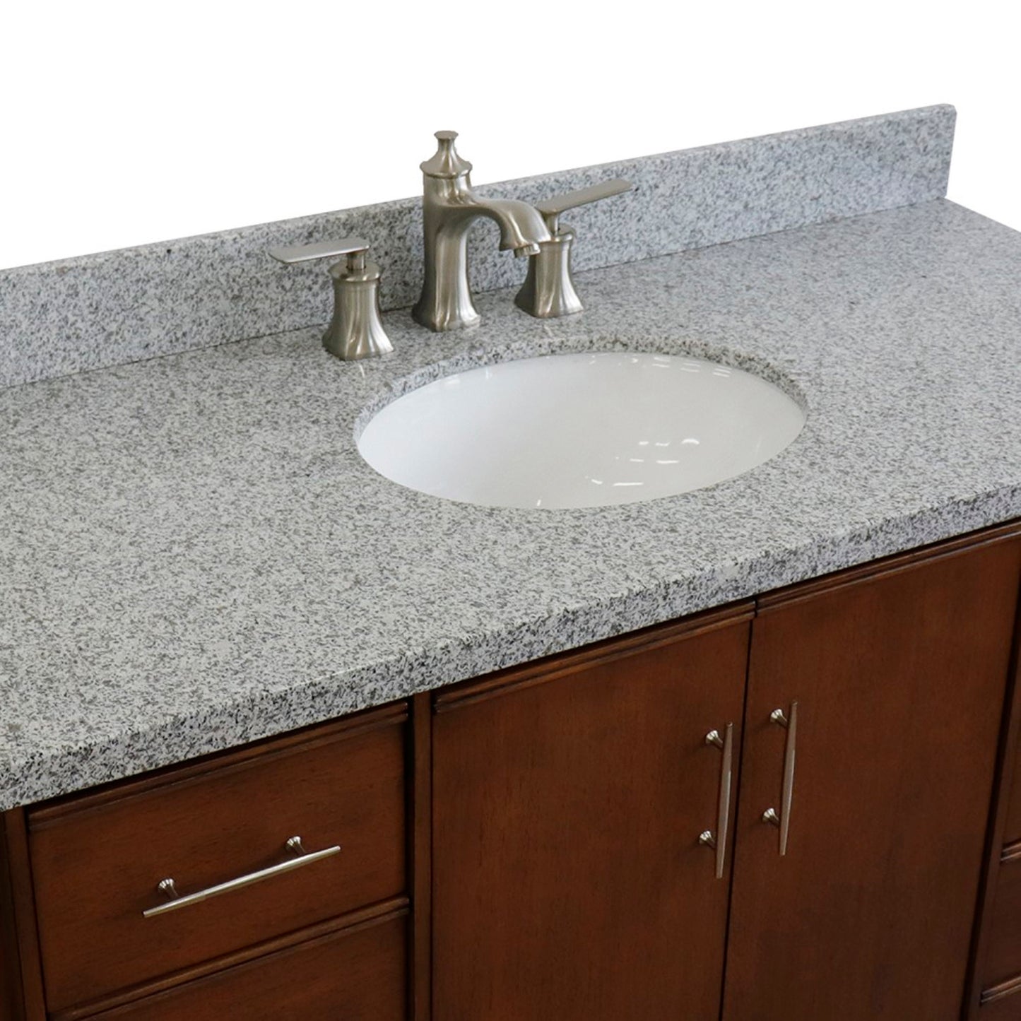 49" Single sink vanity in Walnut finish with Gray granite and oval sink