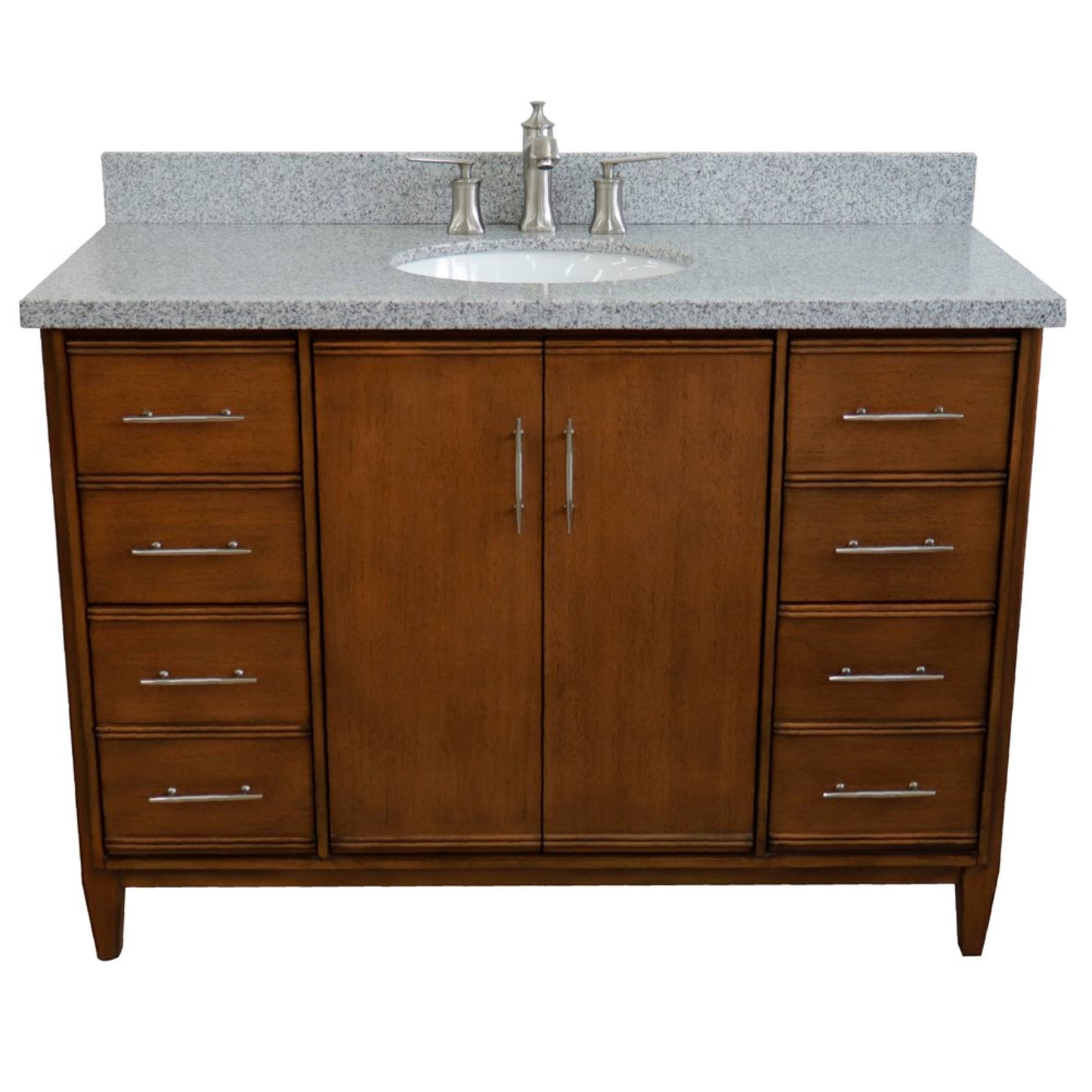 49" Single sink vanity in Walnut finish with Gray granite and oval sink