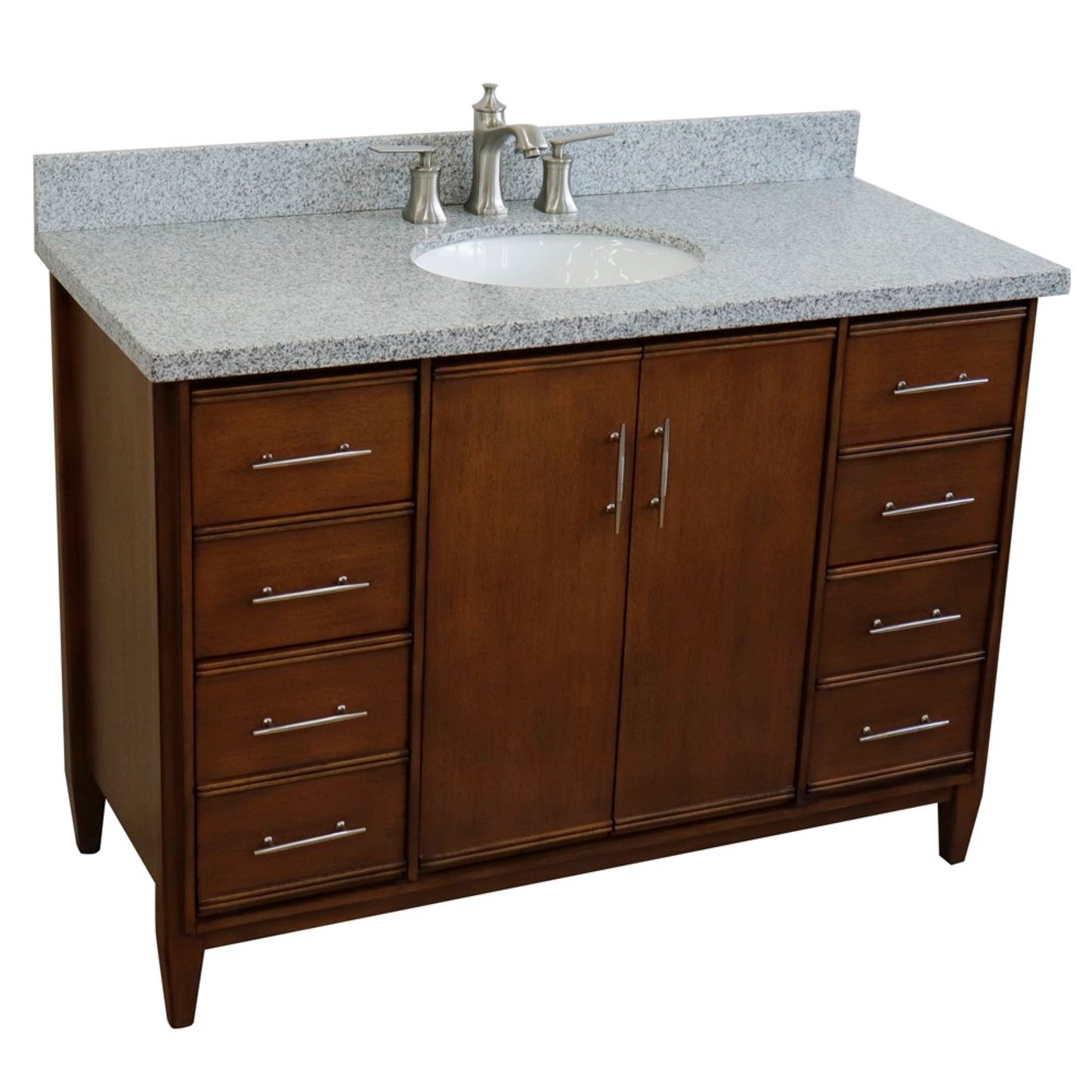 49" Single sink vanity in Walnut finish with Gray granite and oval sink