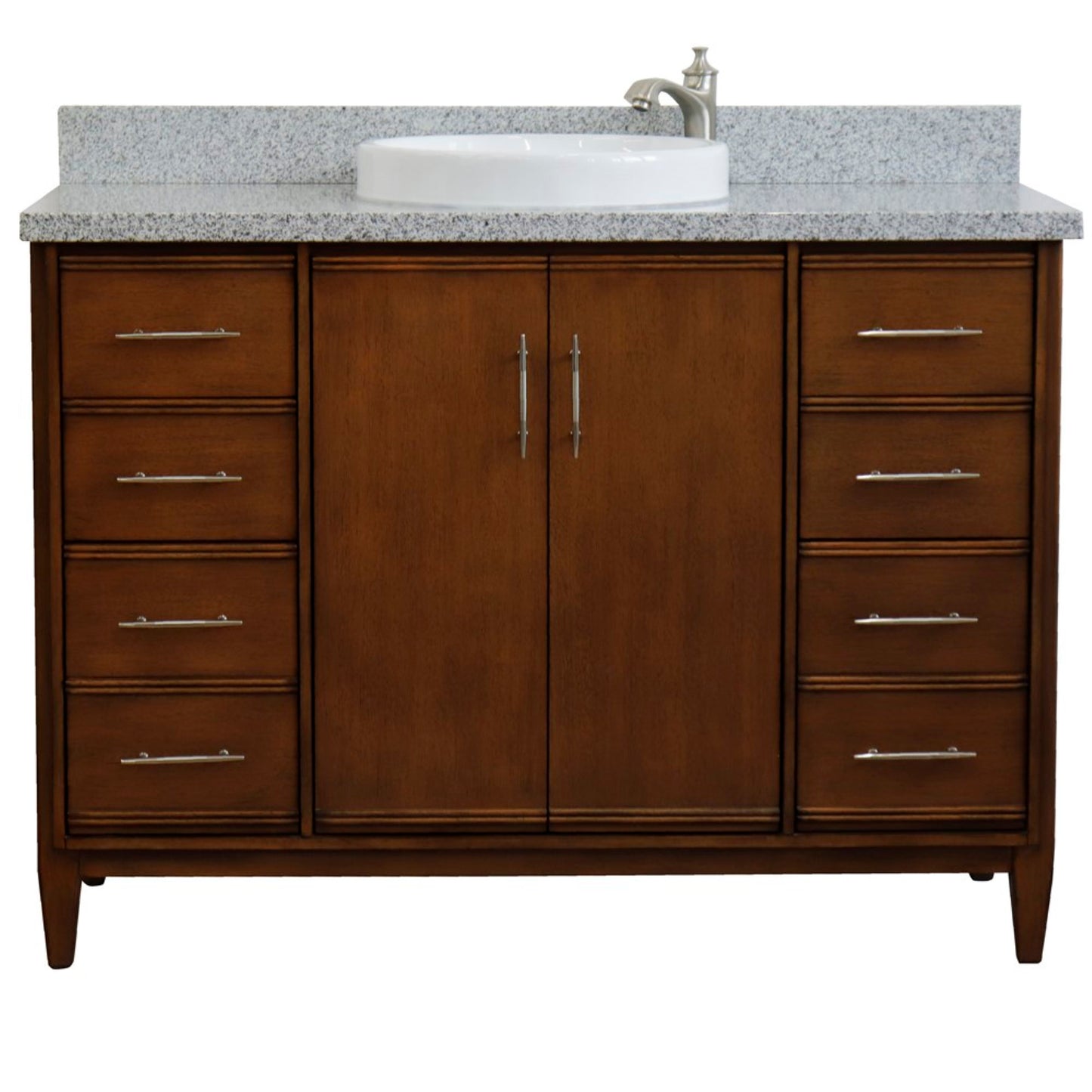 49" Single sink vanity in Walnut finish with Gray granite and round sink