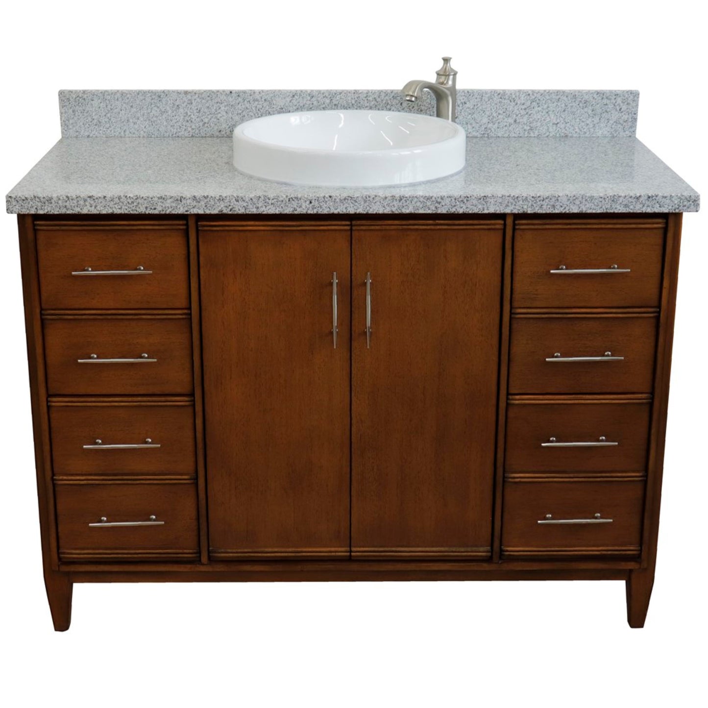 49" Single sink vanity in Walnut finish with Gray granite and round sink