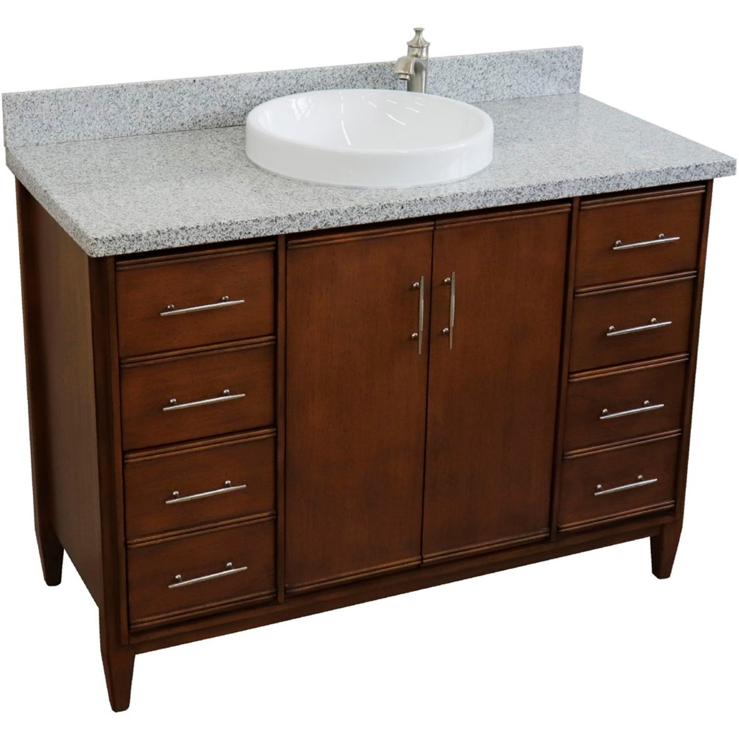 49" Single sink vanity in Walnut finish with Gray granite and round sink
