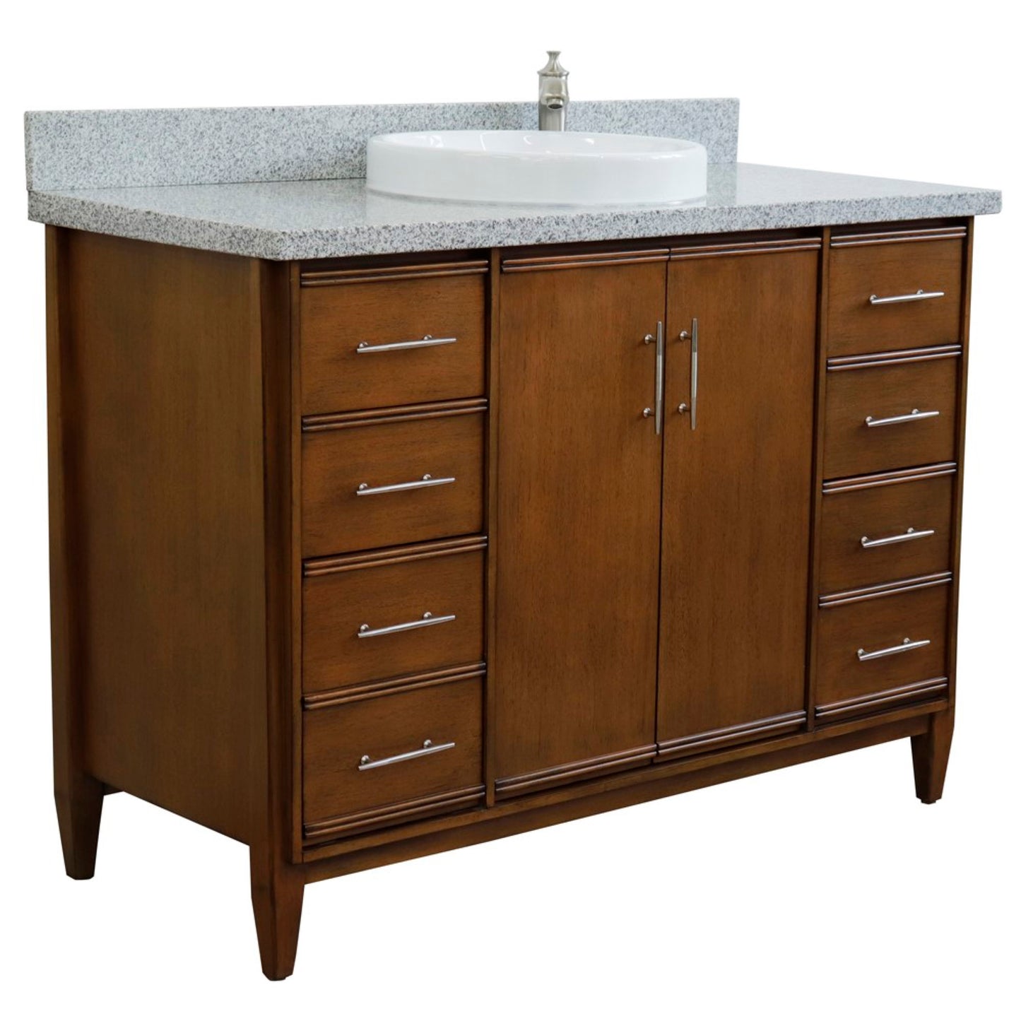 49" Single sink vanity in Walnut finish with Gray granite and round sink