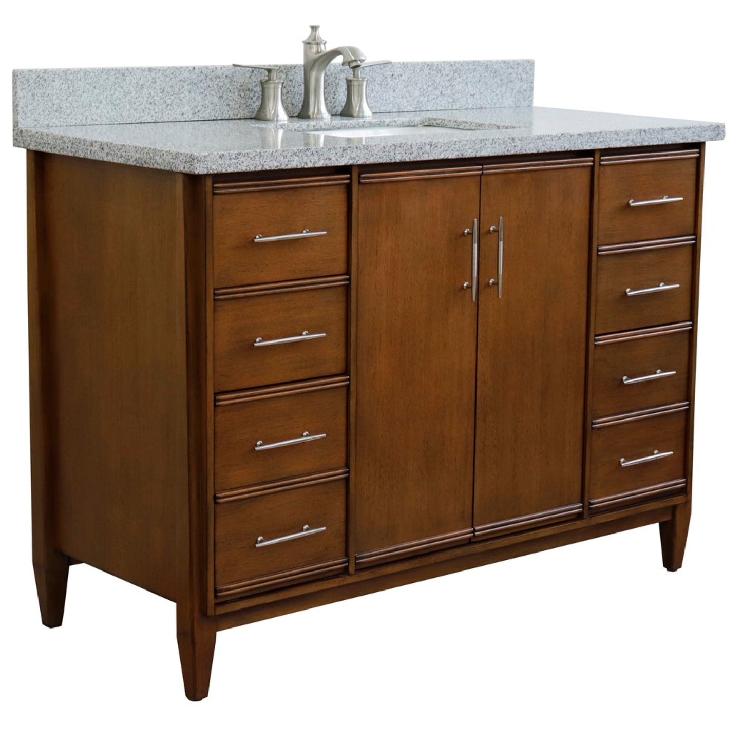 49" Single sink vanity in Walnut finish with Gray granite and rectangle sink