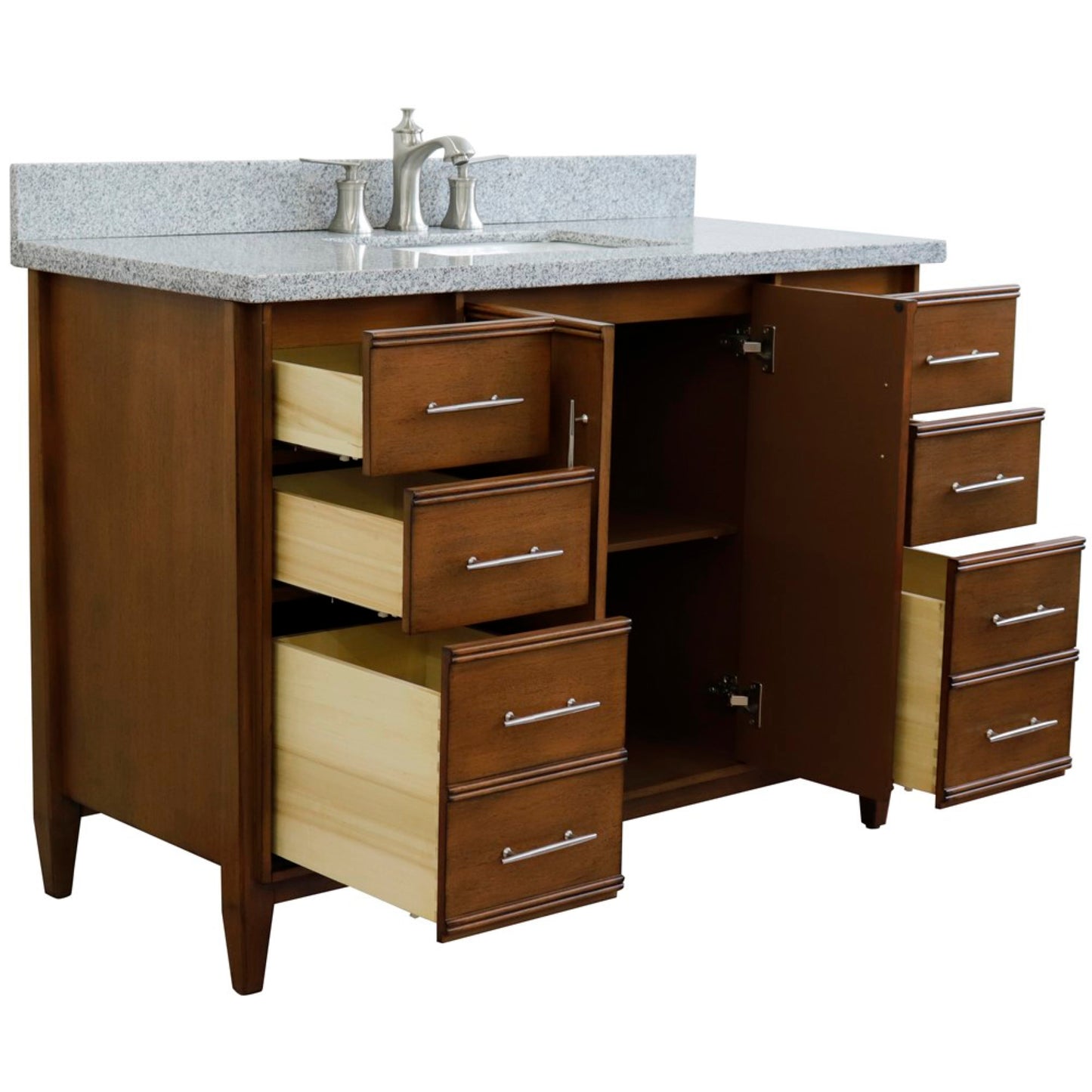 49" Single sink vanity in Walnut finish with Gray granite and rectangle sink